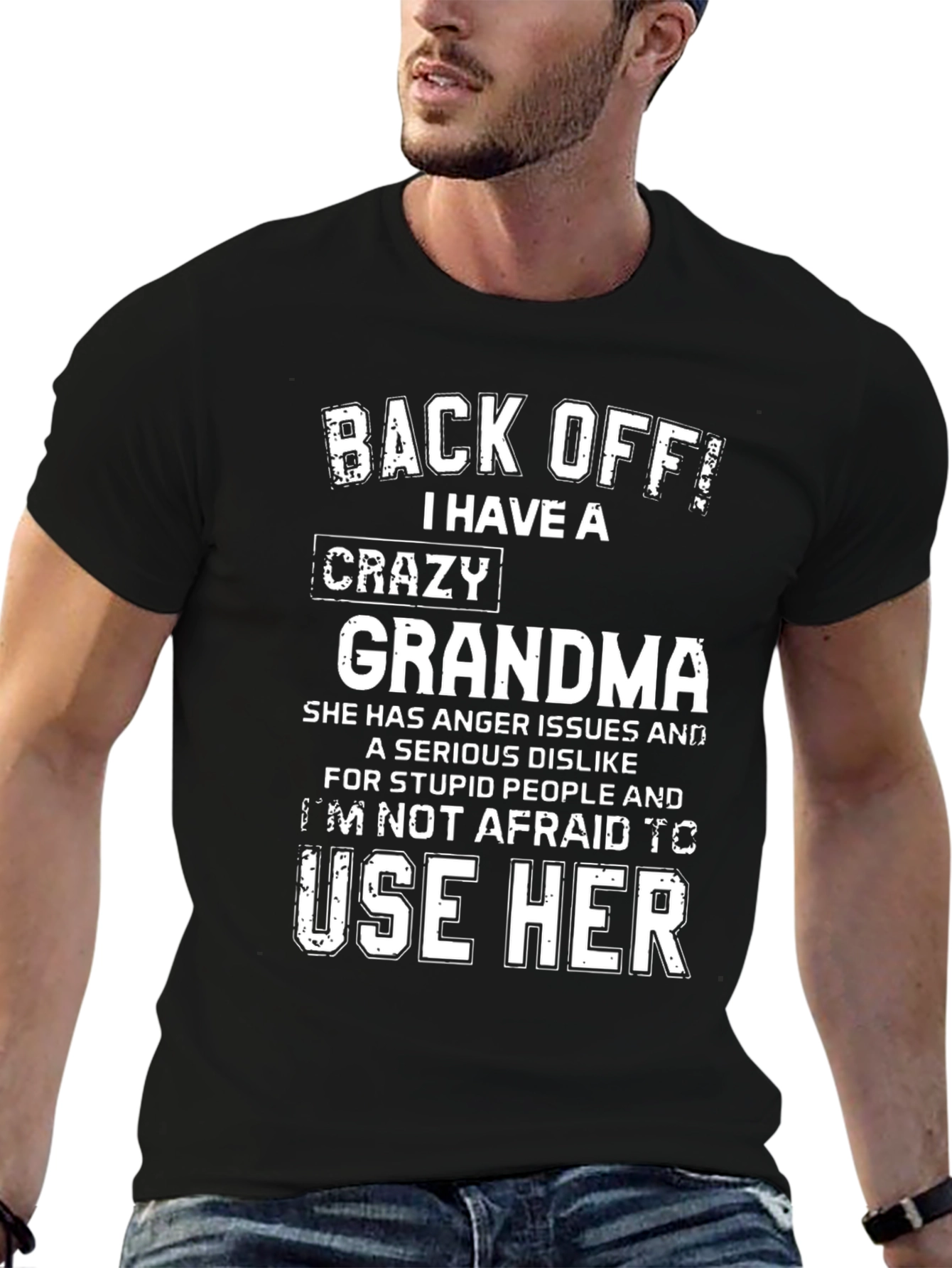 Black Crazy Grandma Graphic Tee - Novelty Humor T-Shirt view 6