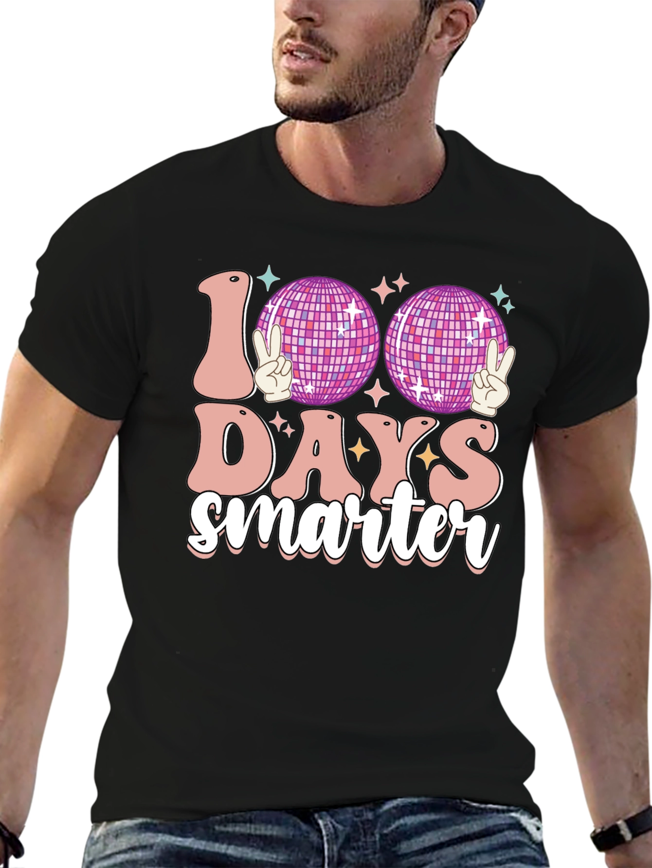 Black 100 Days Smarter Disco Ball T-Shirt view 6