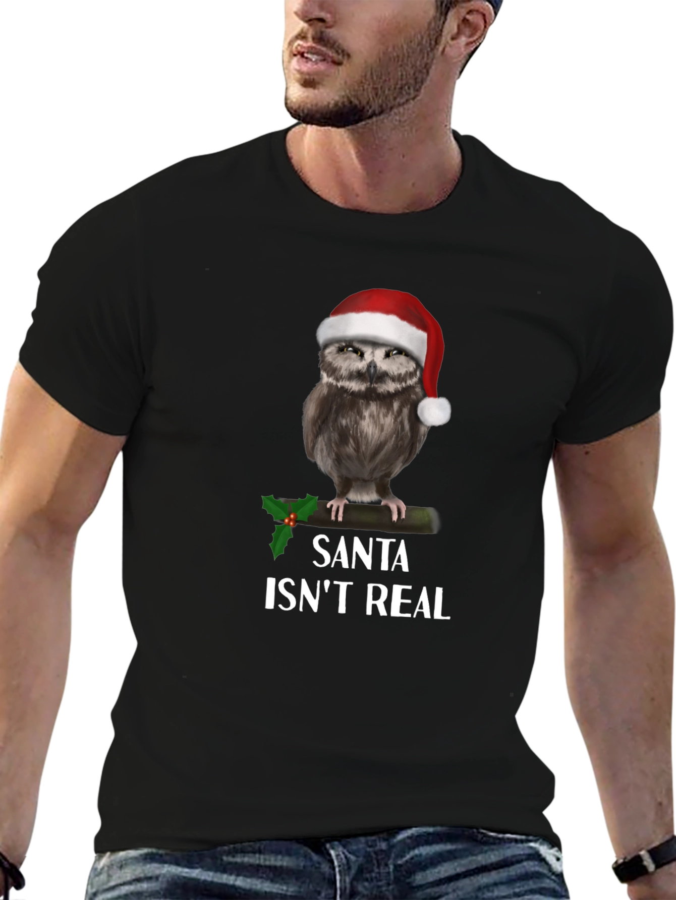Black Santa Isn't Real Owl Christmas T-Shirt view 6