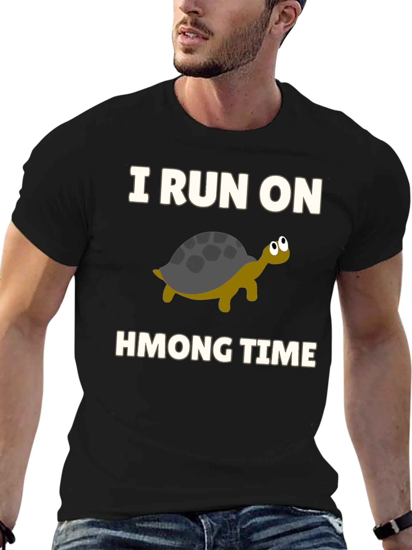 Black I Run on Hmong Time Turtle T-Shirt view 6