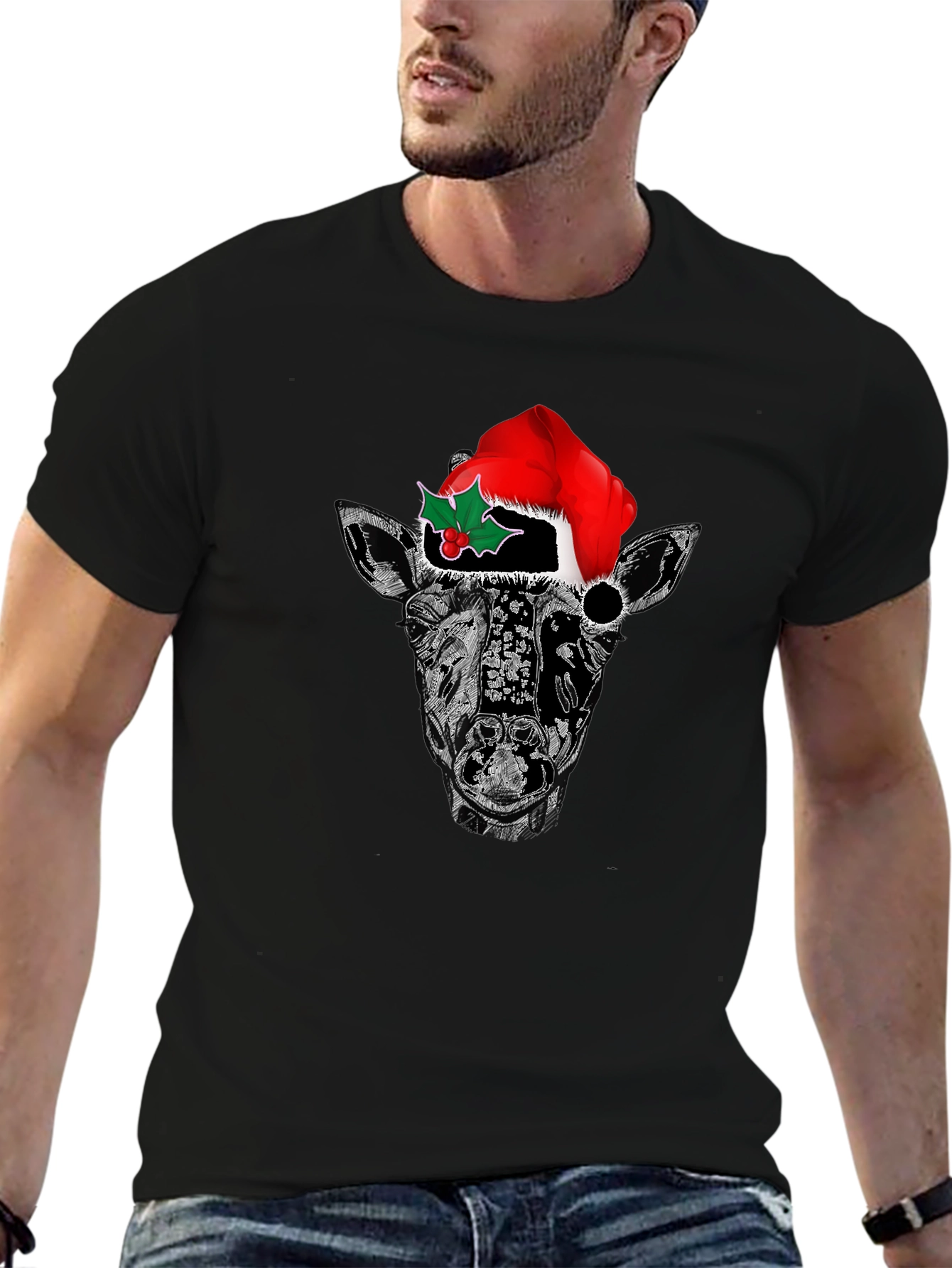 Black Giraffe Christmas T-Shirt - Holiday Festive Tee view 6