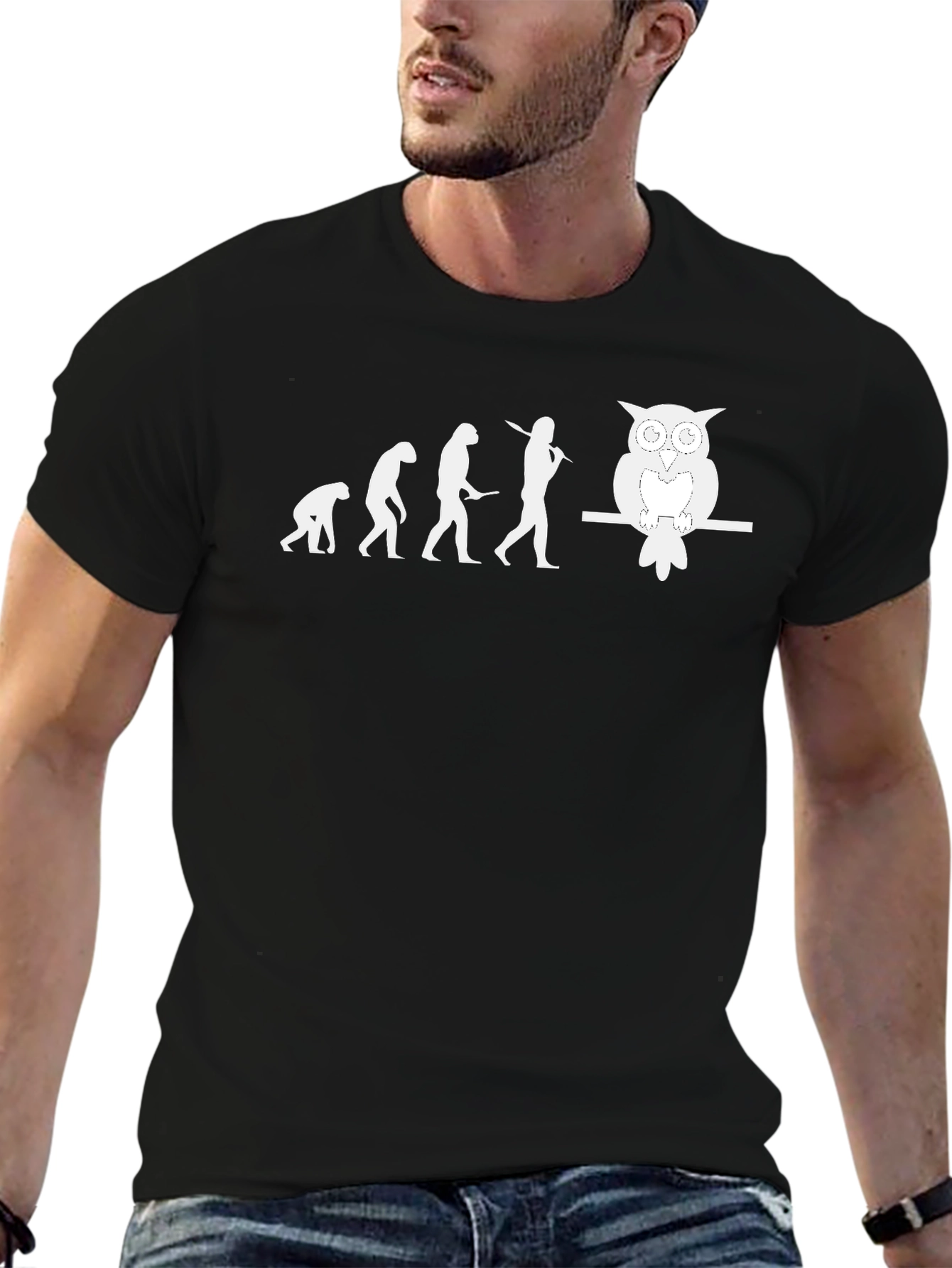 Black Evolution Owl T-Shirt - Funny, Unique Tee view 6