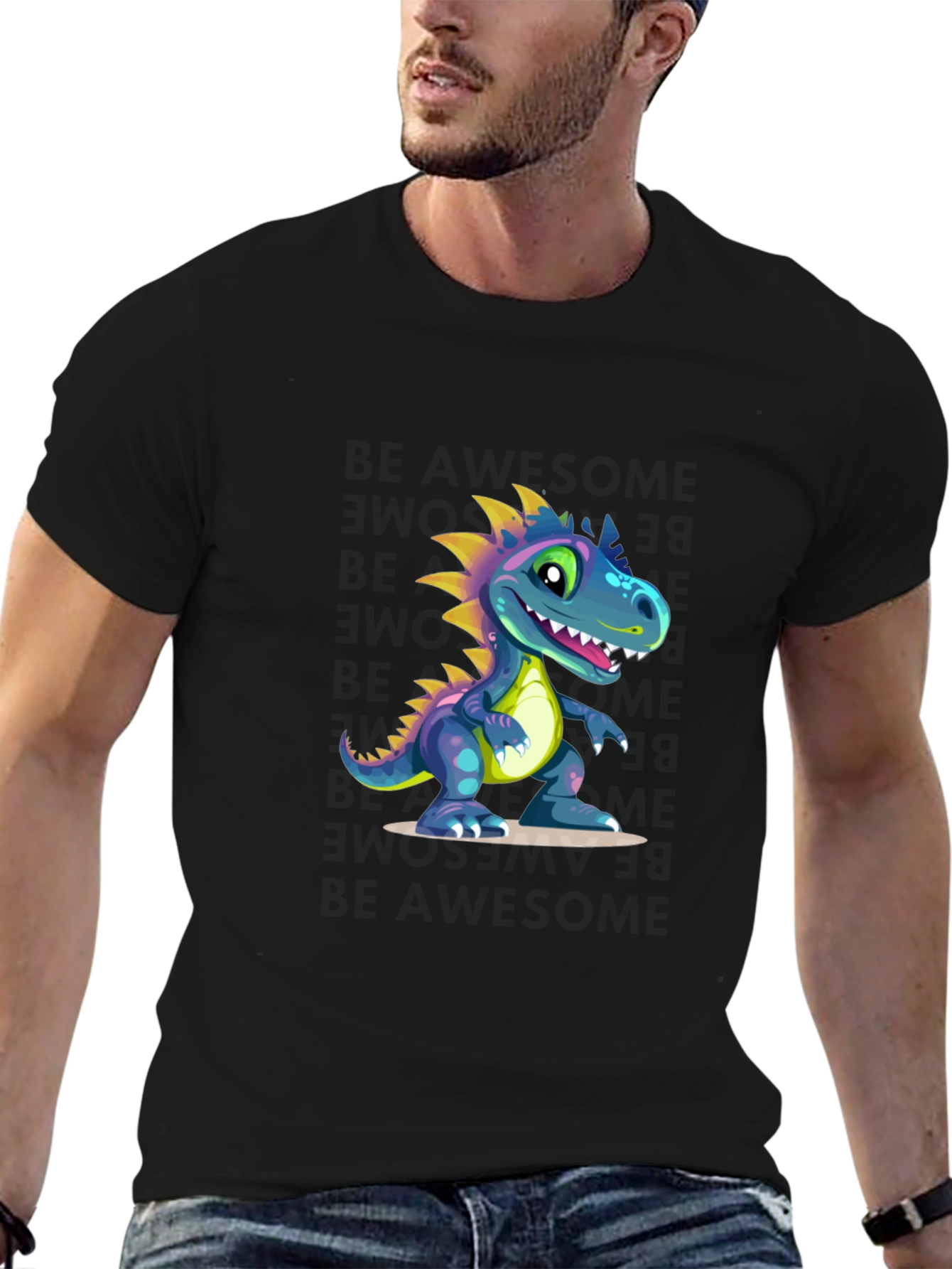 Black Dinosaur Graphic Tee - Black Cotton Blend view 6