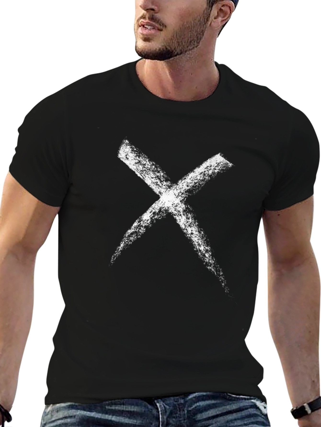 Black Grunge X Mark T-Shirt - Casual Black Tee view 6
