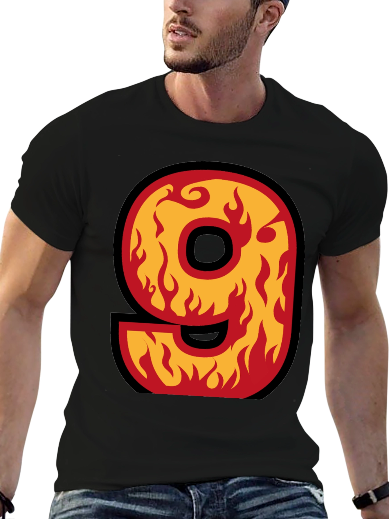 Black Fiery Number 9 T-Shirt - Bold Graphic Tee view 6