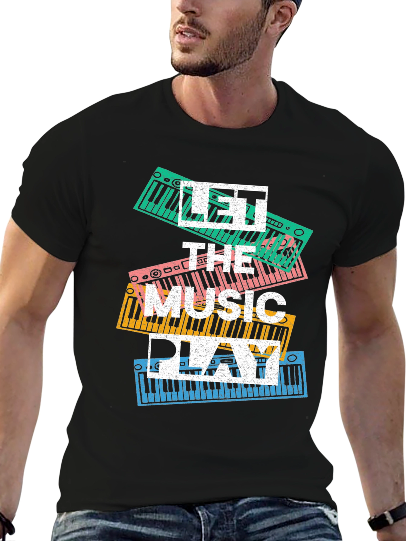 Black Let the Music Play Graphic Tee view 6