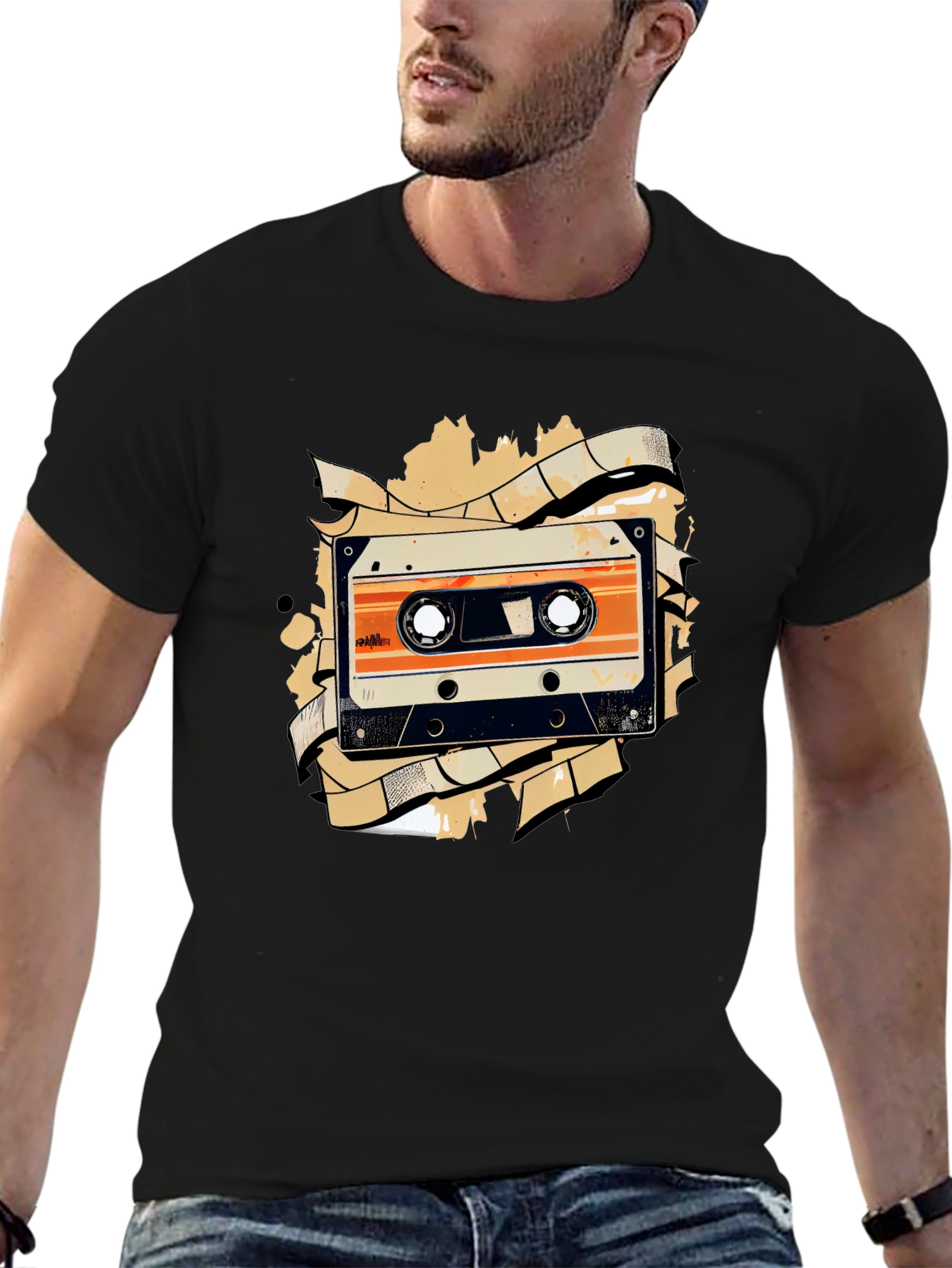 Black Retro Cassette Tape Graphic Tee - Black view 6