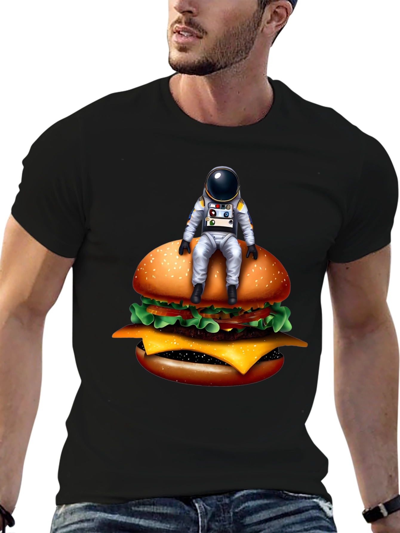Black Astronaut Burger T-Shirt - Unisex Graphic Tee view 6