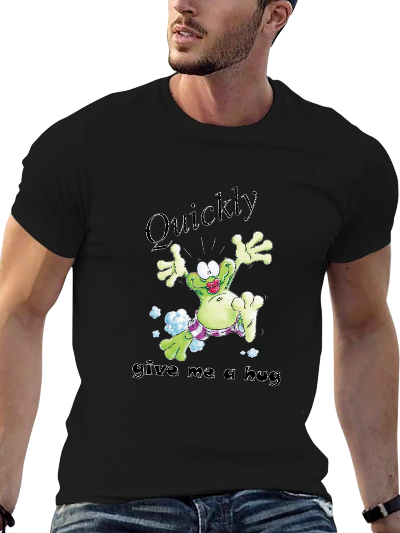 Black Frog 'Quickly Give Me a Hug' Black T-Shirt view 6
