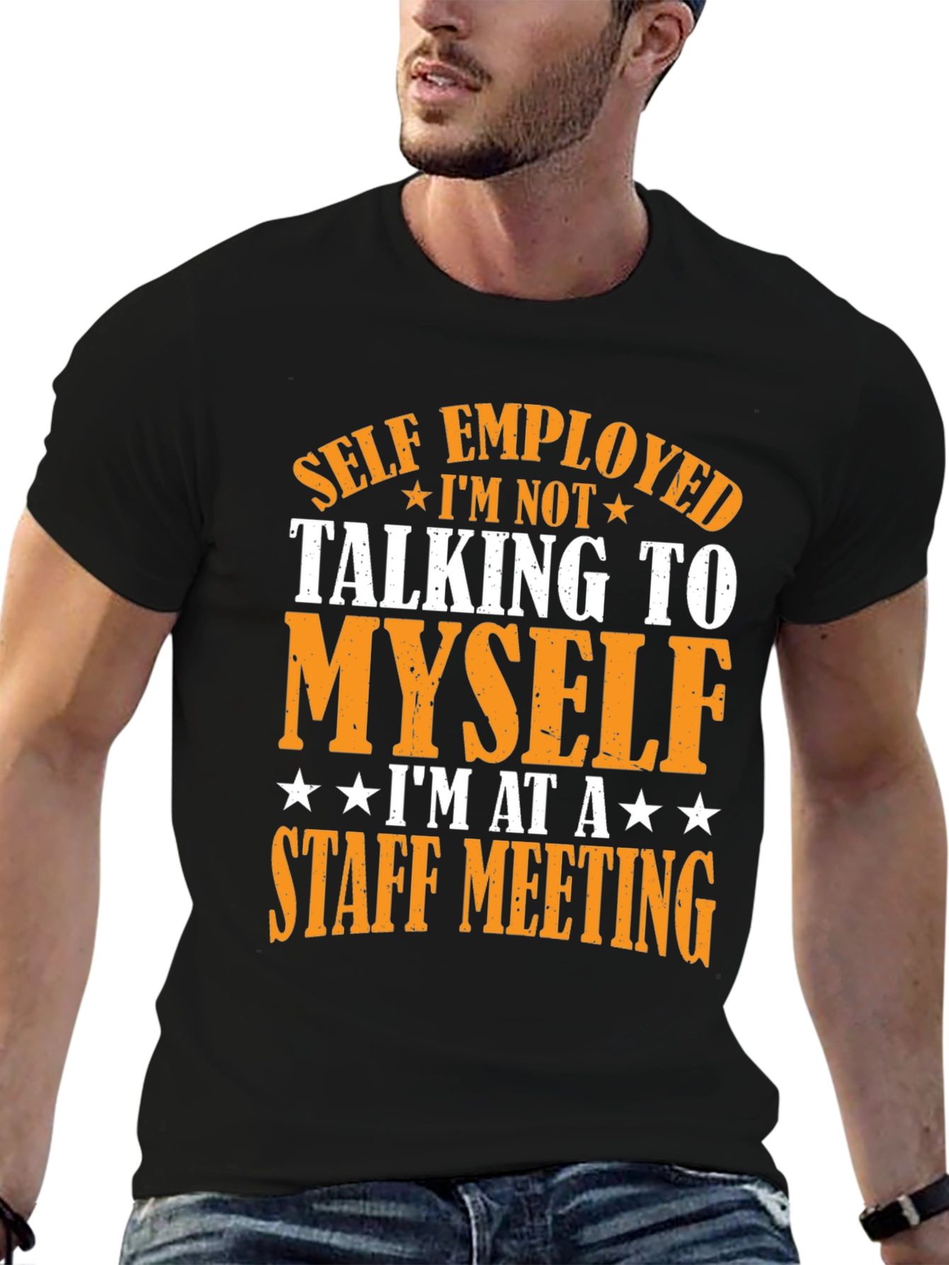 Black Self Employed Staff Meeting T-Shirt - Funny Novelty Tee view 6