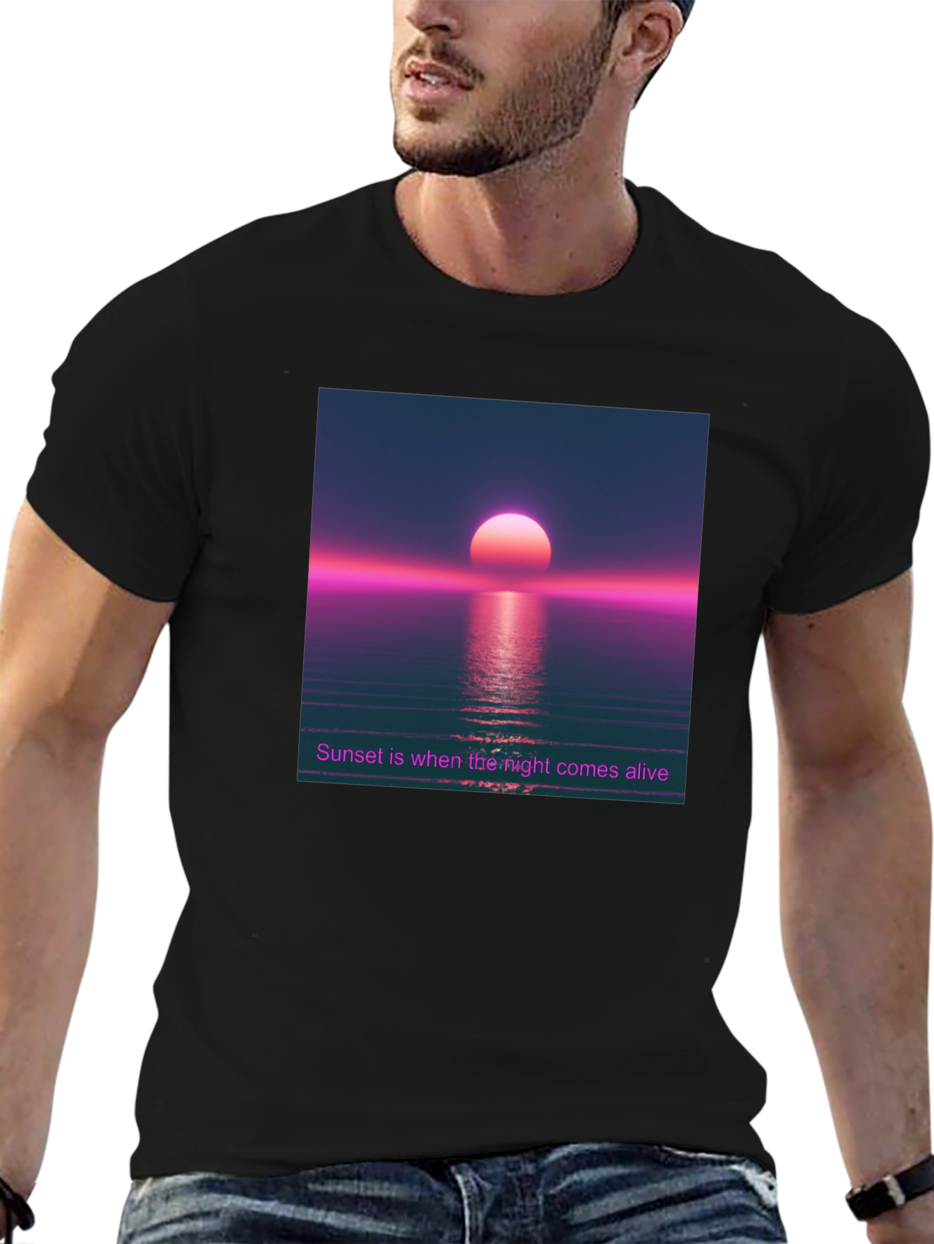 Black Sunset Aesthetic T-Shirt - Night Comes Alive Tee view 6