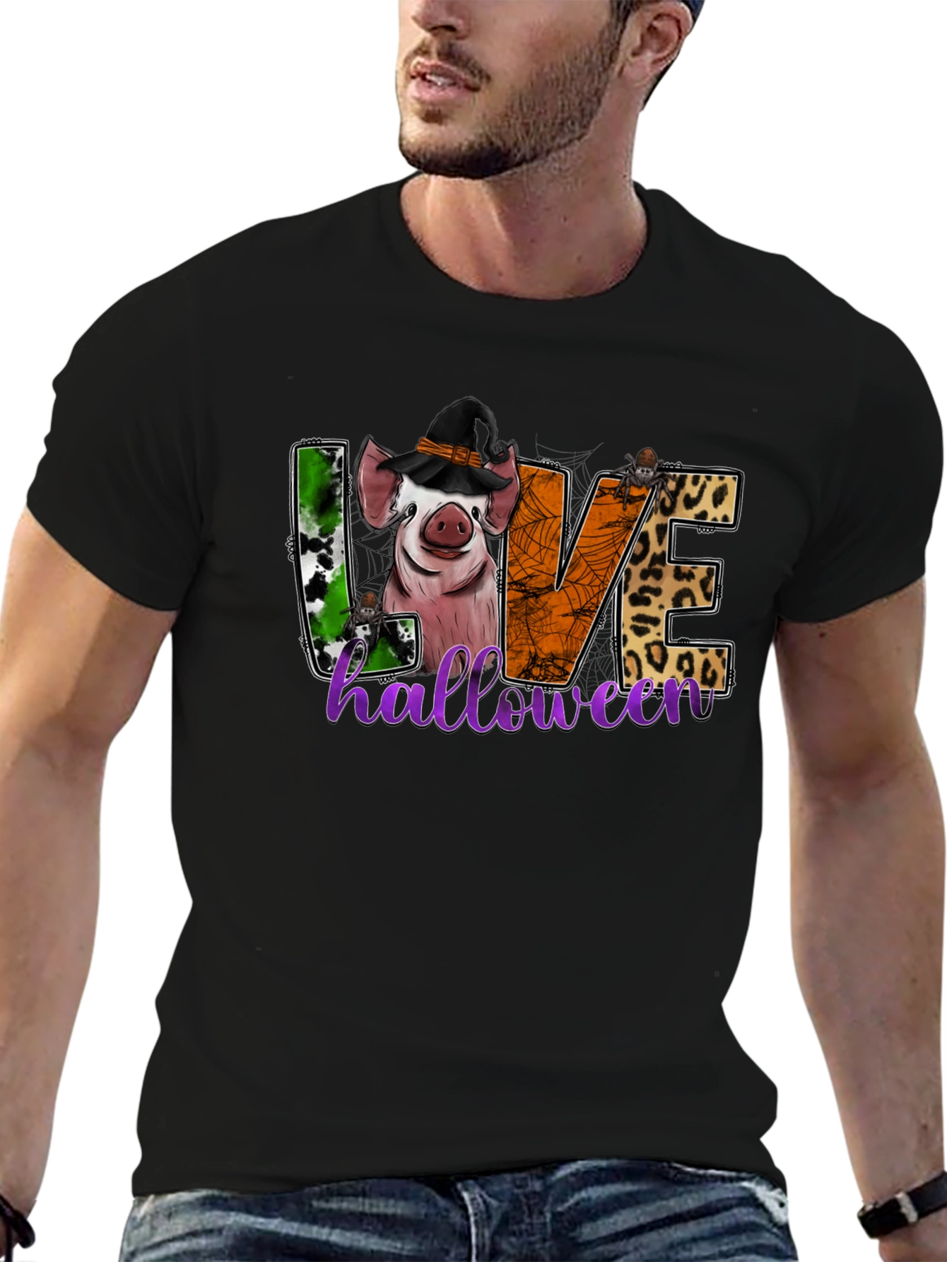 Black Halloween Pig Graphic T-Shirt view 6