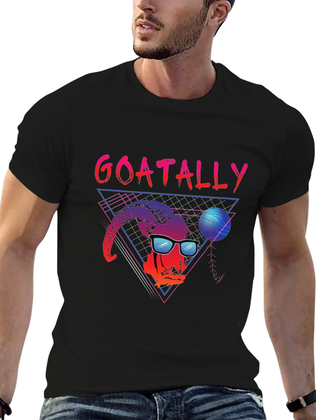 Black Goatally Awesome Retro T-Shirt view 6