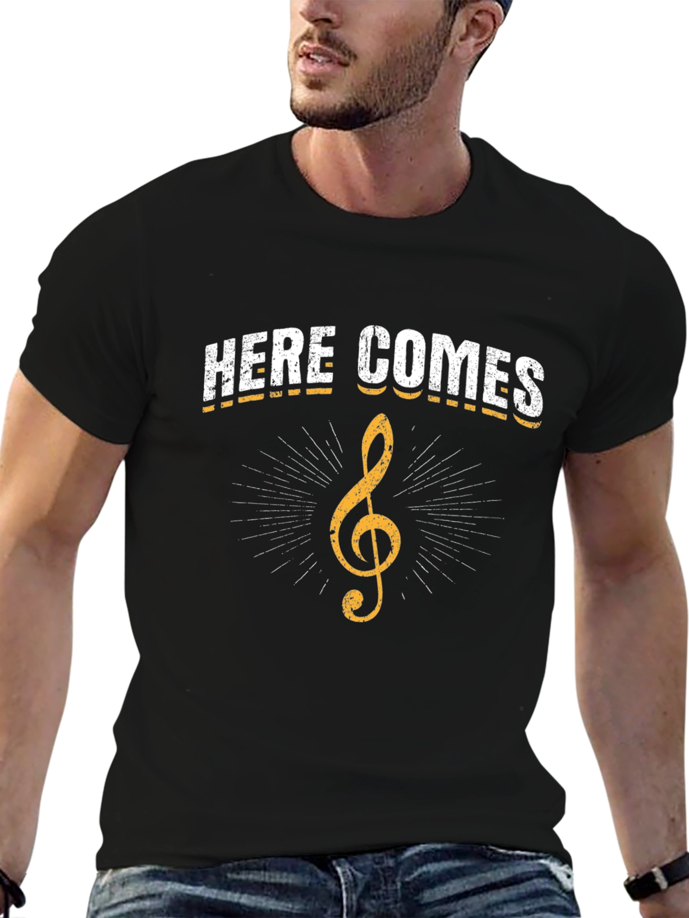 Black Here Comes Treble Clef Graphic T-Shirt view 6