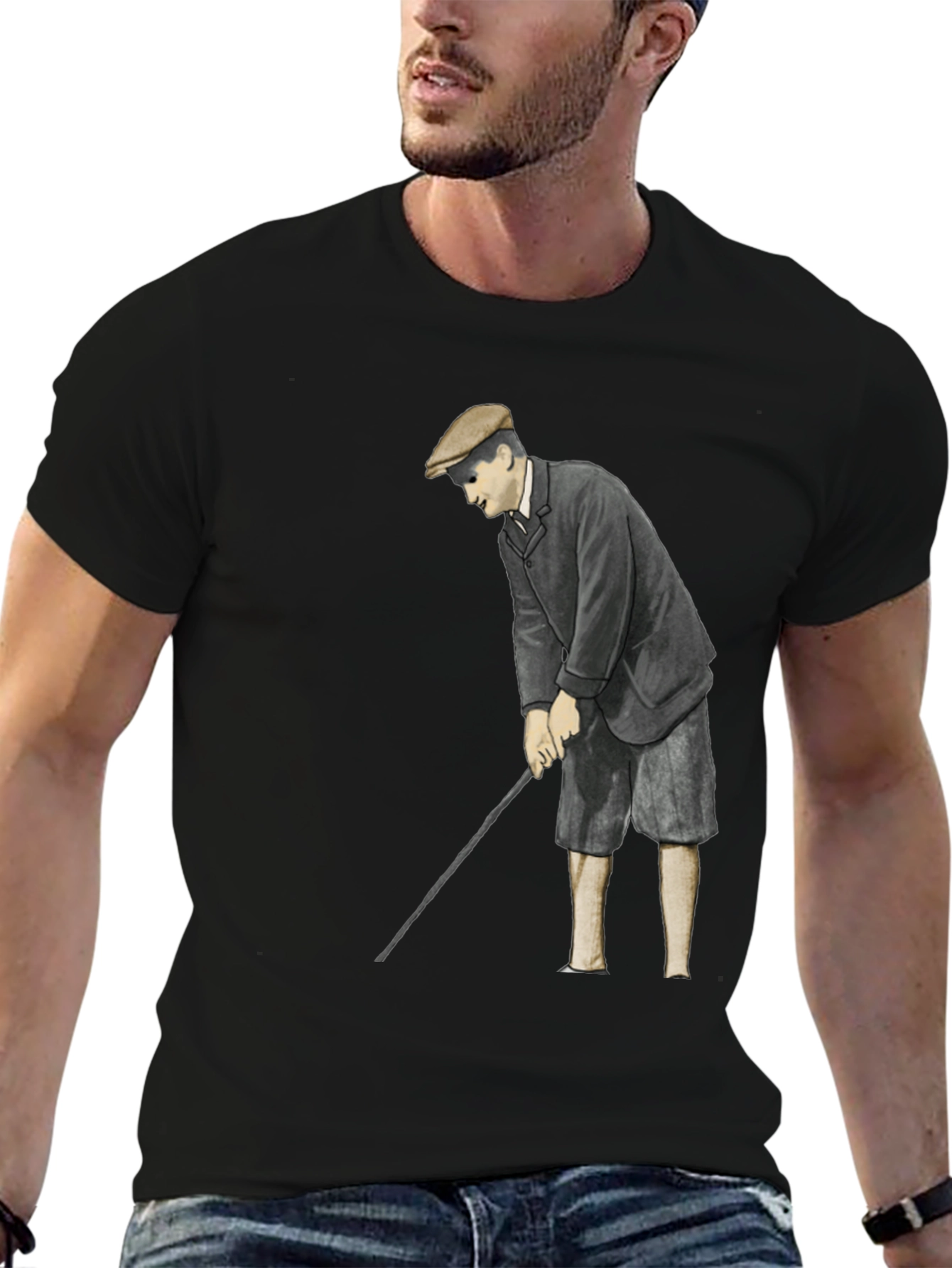 Black Vintage Golfer T-Shirt - Classic Style view 6