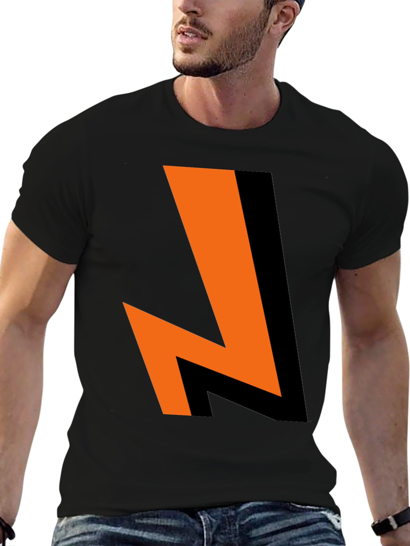 Black Bold Lightning Bolt Graphic Tee - Black Cotton Blend view 6