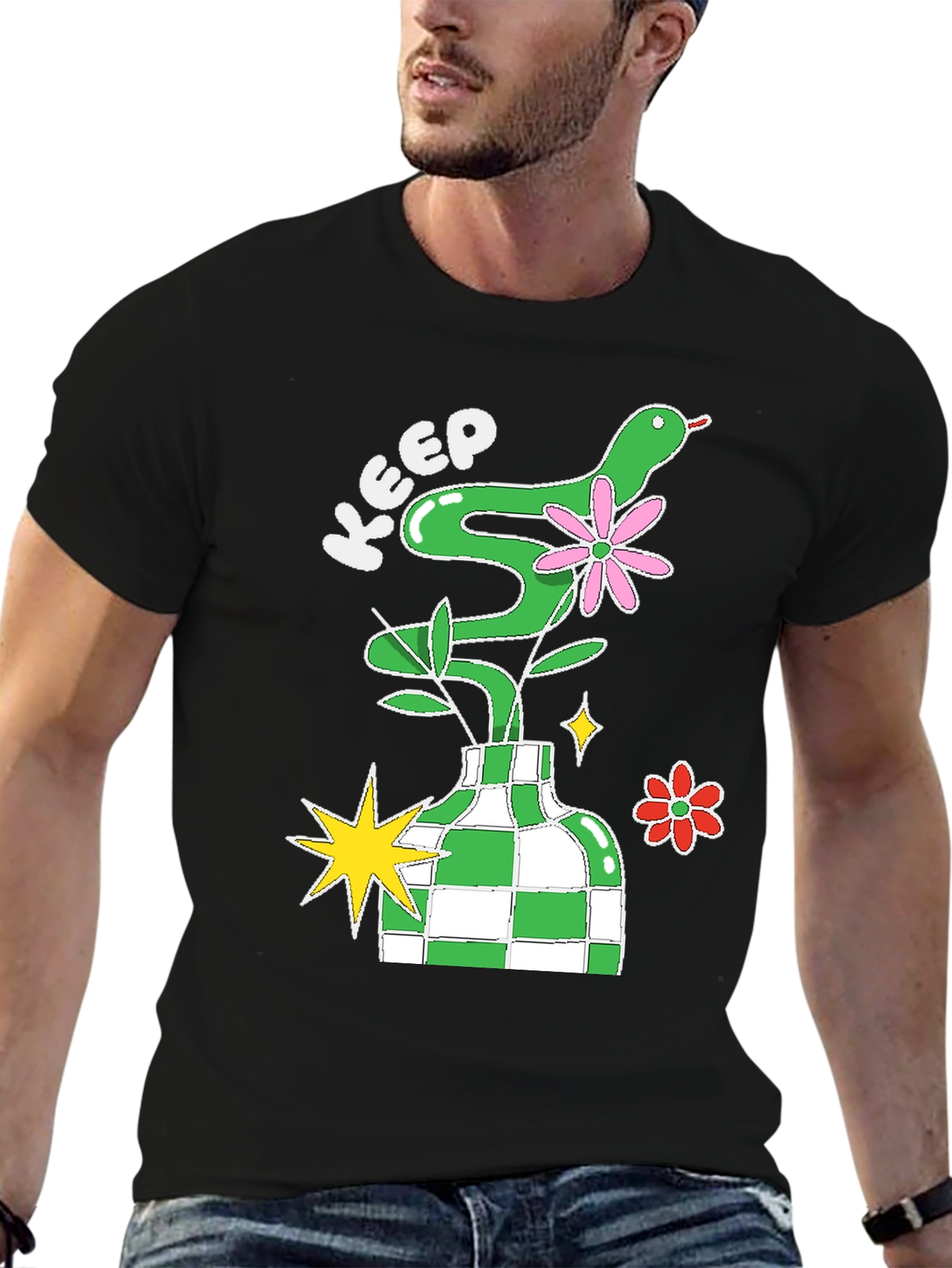 Black Keep Snake Plant Tee - Quirky Graphic T-Shirt view 6