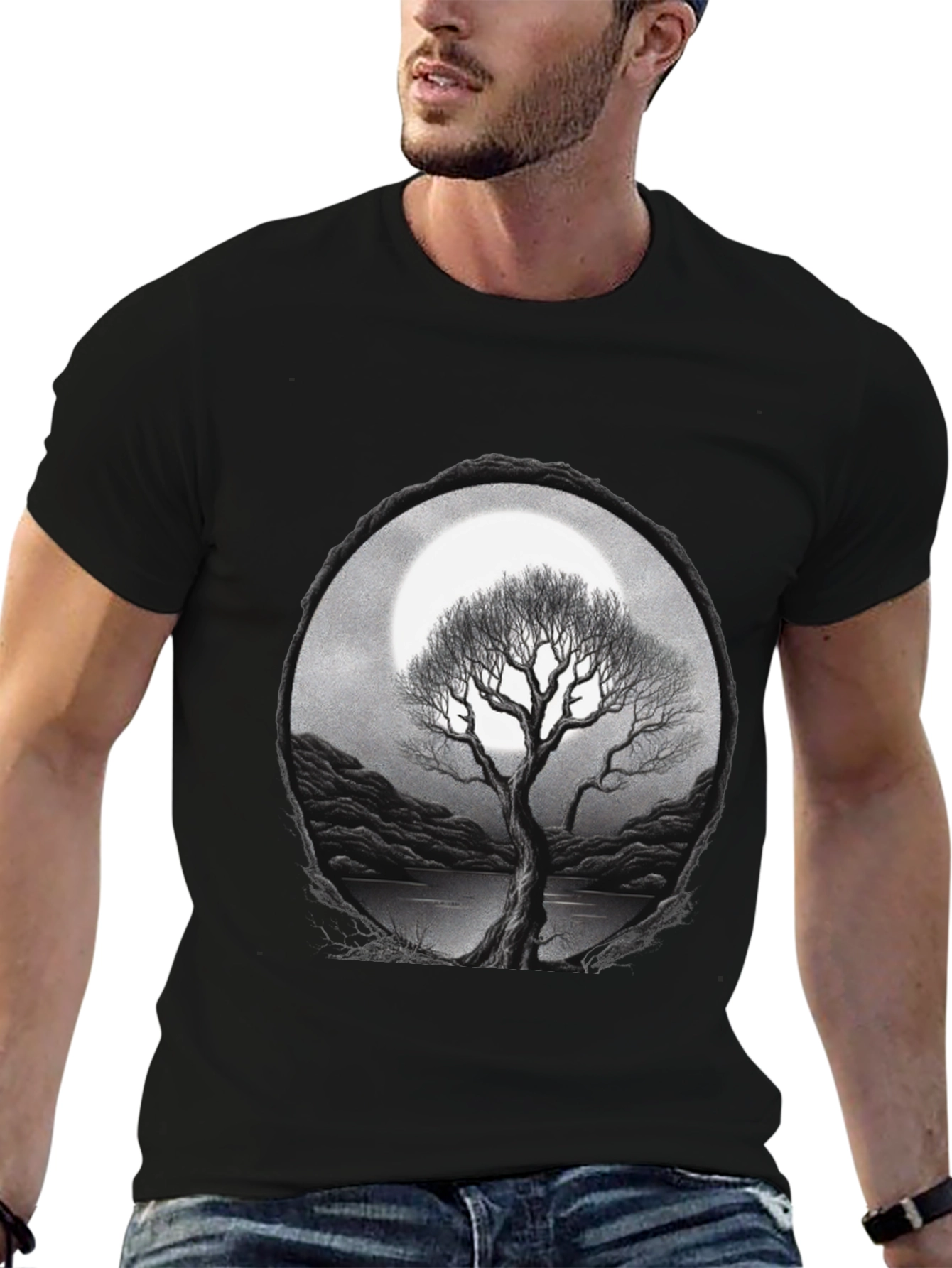 Black Moonlit Tree Graphic Tee - Unisex view 6