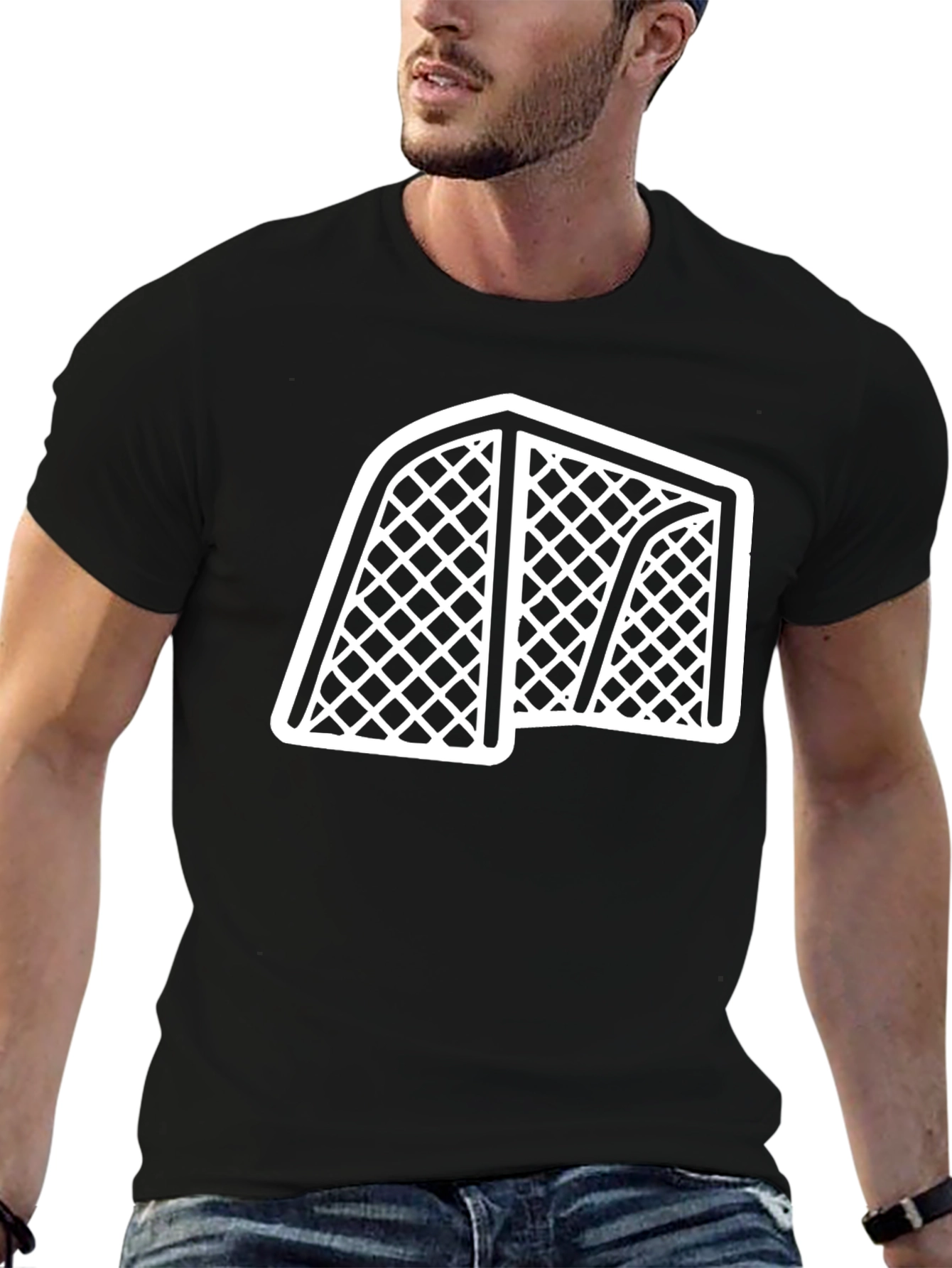 Black Hockey Net Graphic Tee - Black Cotton T-Shirt view 6