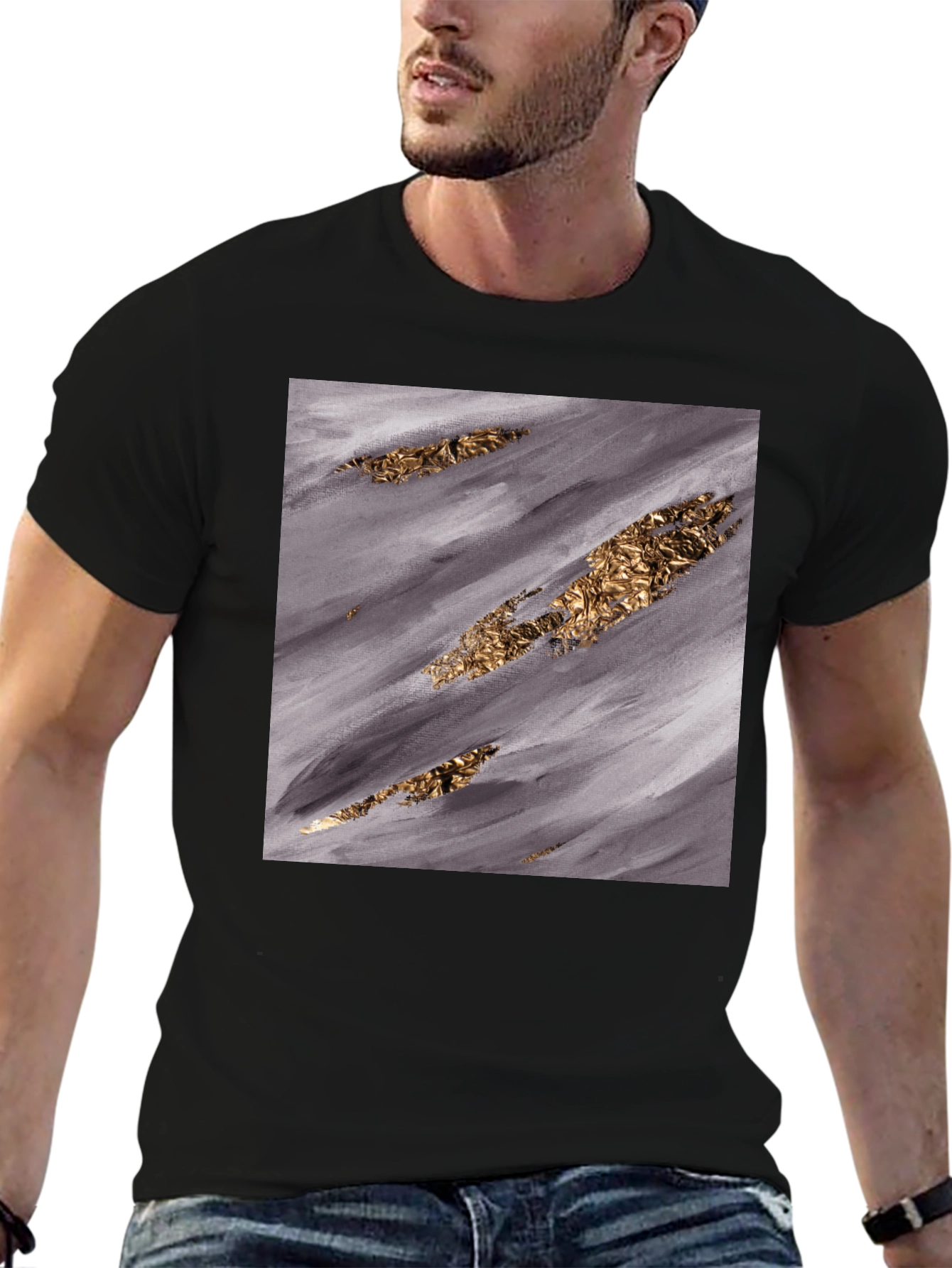 Black Abstract Gold & Grey T-Shirt view 6