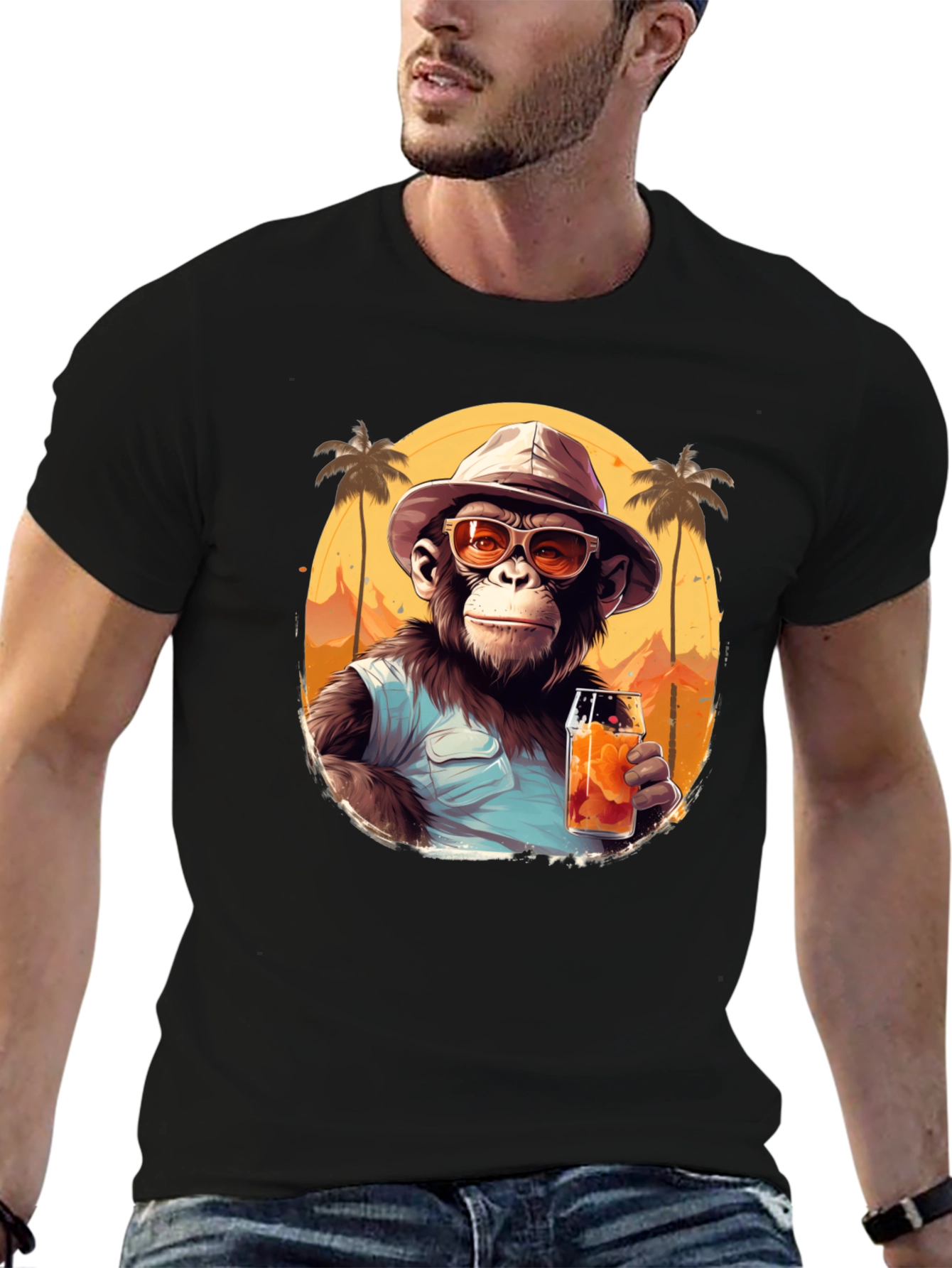 Black Tropical Monkey Graphic Tee - Vacation Vibes view 6