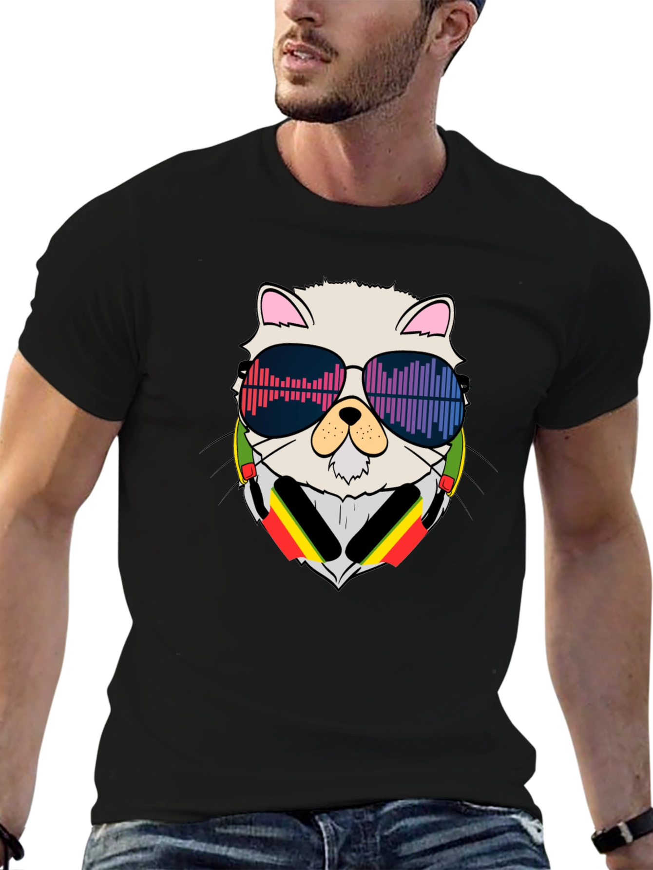 Black Cool Cat DJ Black T-Shirt view 6