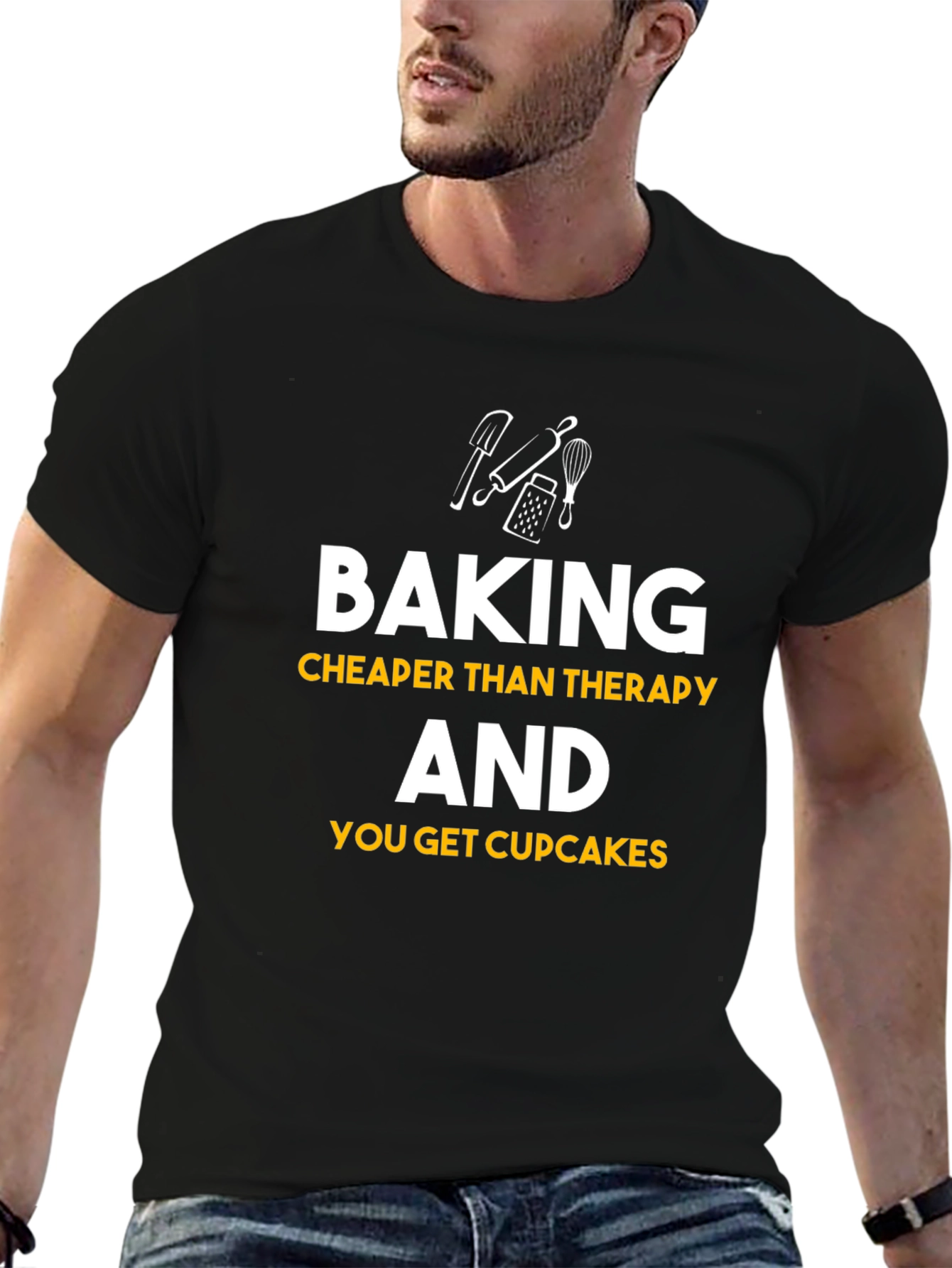 Black Baking Cheaper Than Therapy Black Graphic Tee view 6