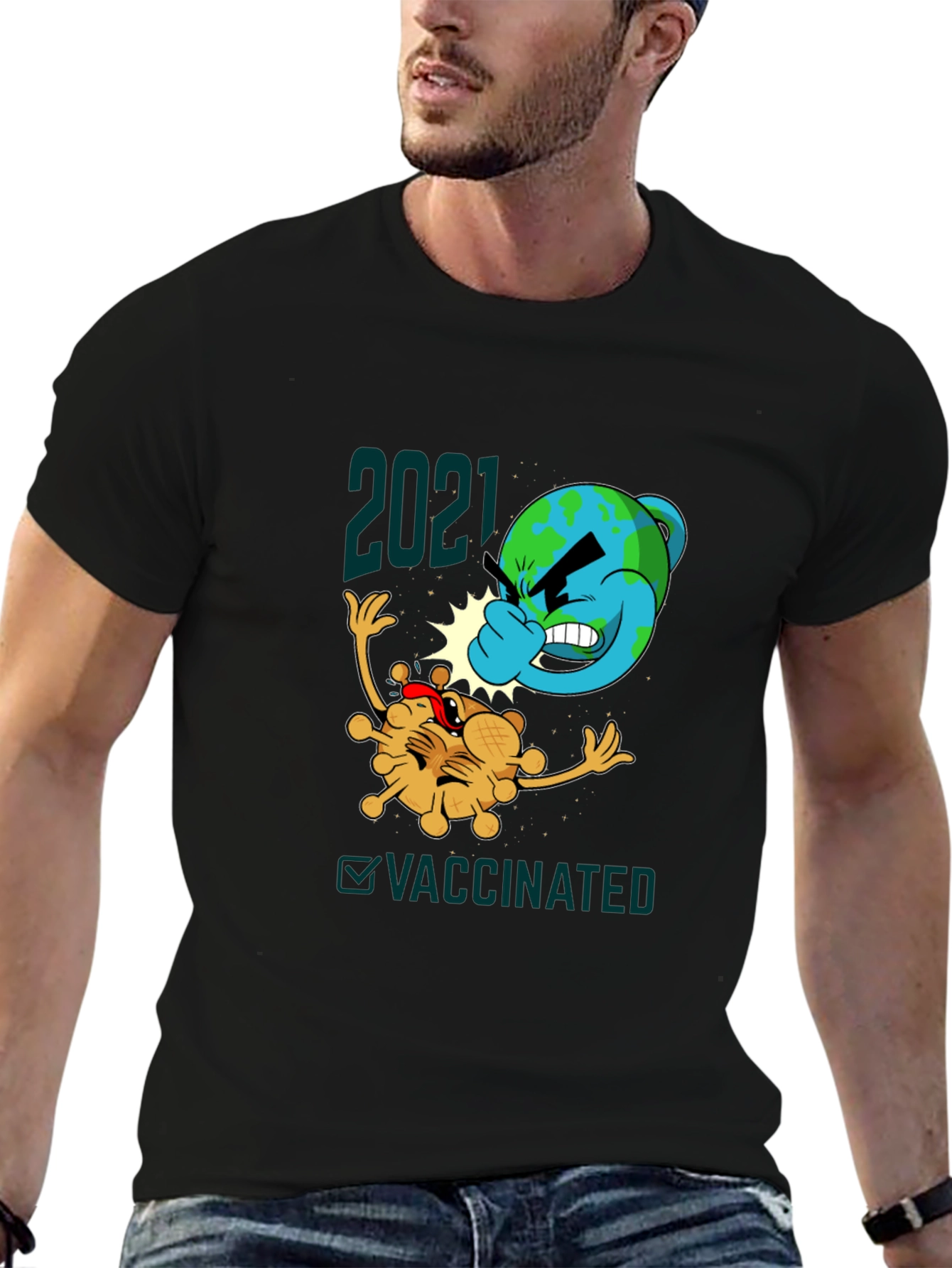 Black 2021 Vaccinated Graphic Tee - Beat the Virus! view 6