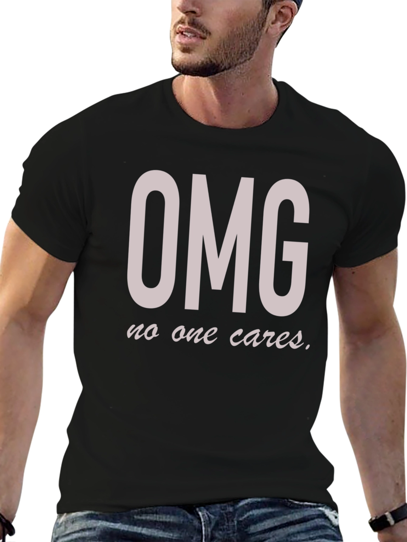 Black OMG No One Cares Funny Graphic Tee view 6