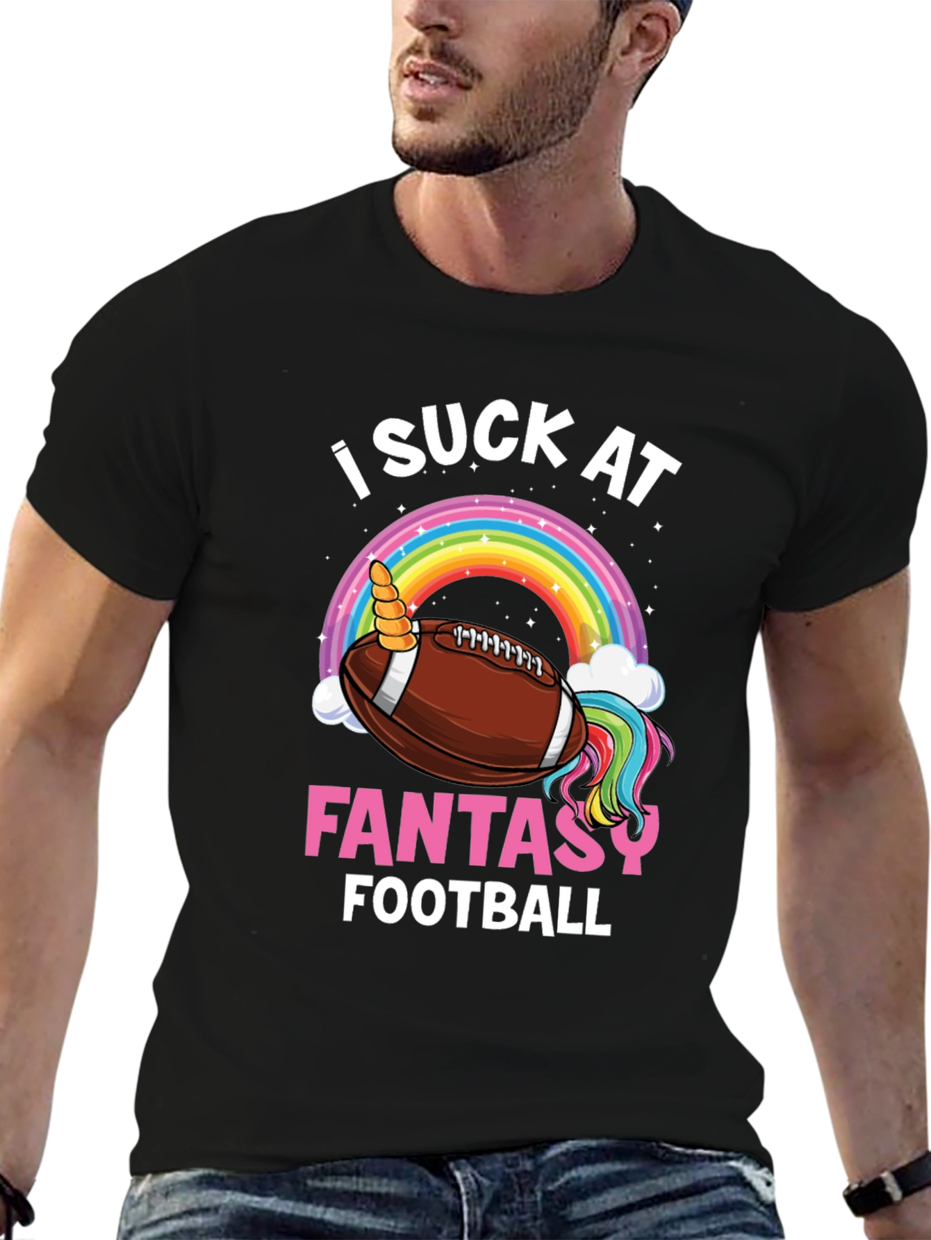 Black Funny Unicorn Football T-Shirt view 6