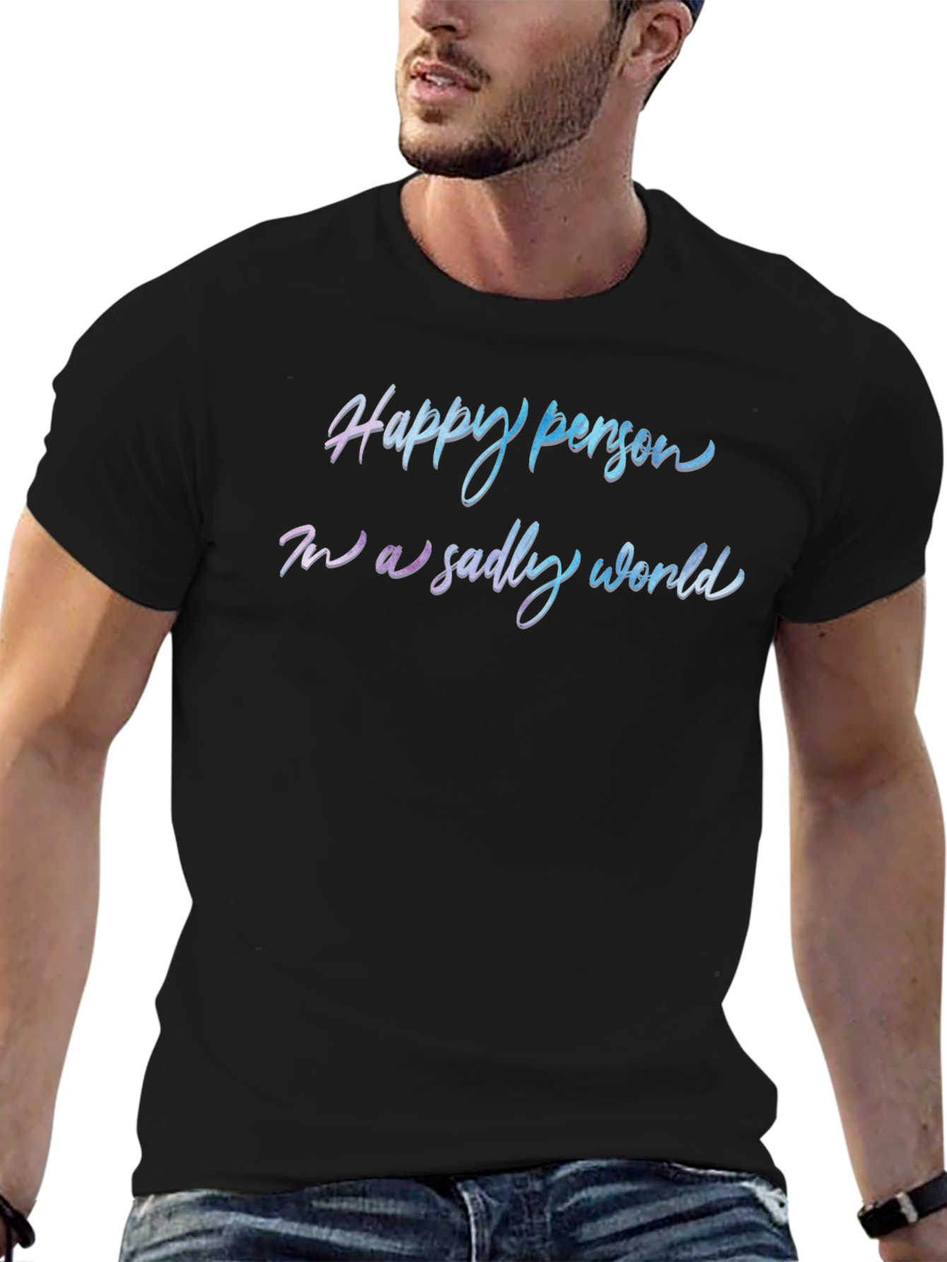 Black Happy Person T-Shirt - Trendy Slogan Tee view 6