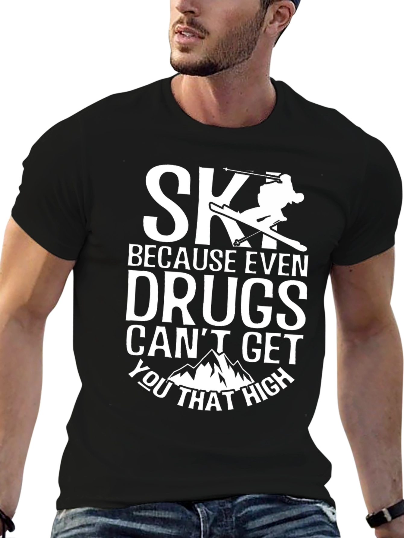 Black Skiing Humor T-Shirt - High Altitude Thrills view 6