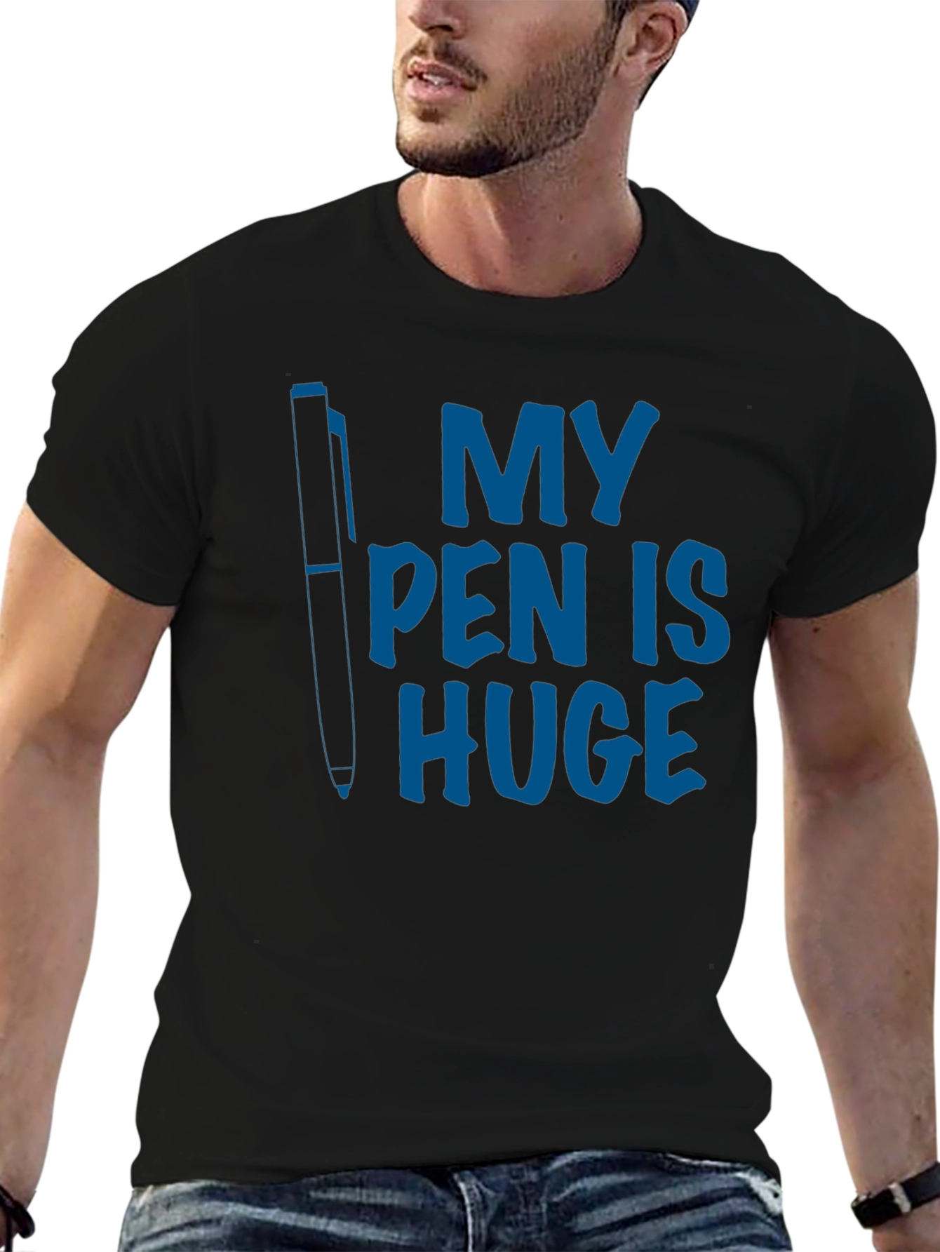 Black My Pen Is Huge Graphic Tee - Funny Novelty T-Shirt view 6