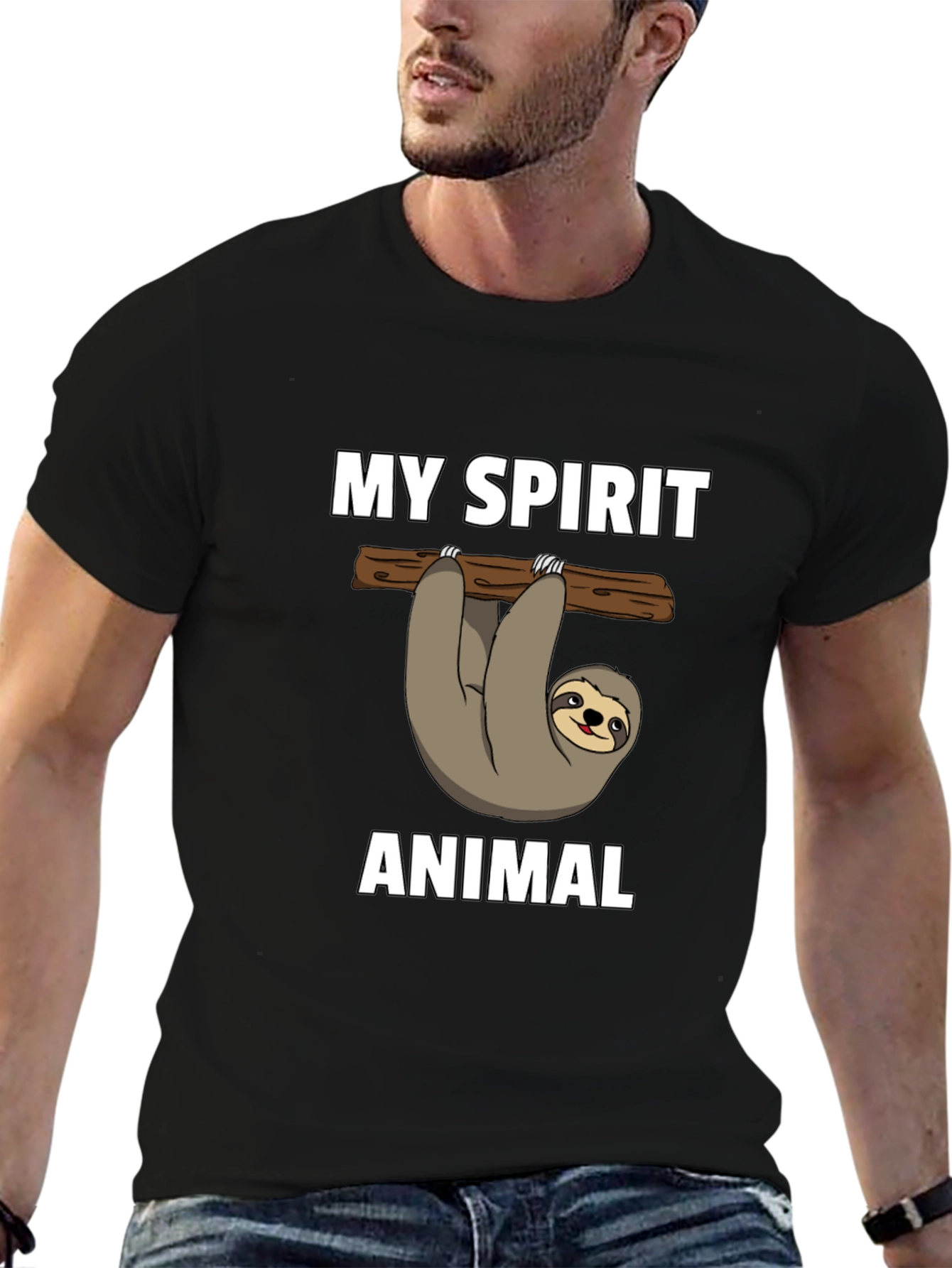 Black My Spirit Animal Sloth Graphic T-Shirt view 6