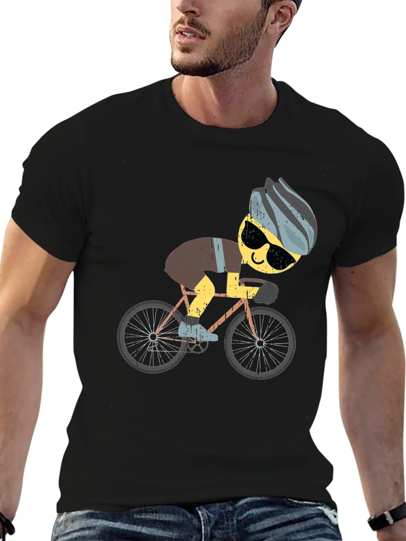 Black Funny Cyclist Graphic T-Shirt - Black view 6
