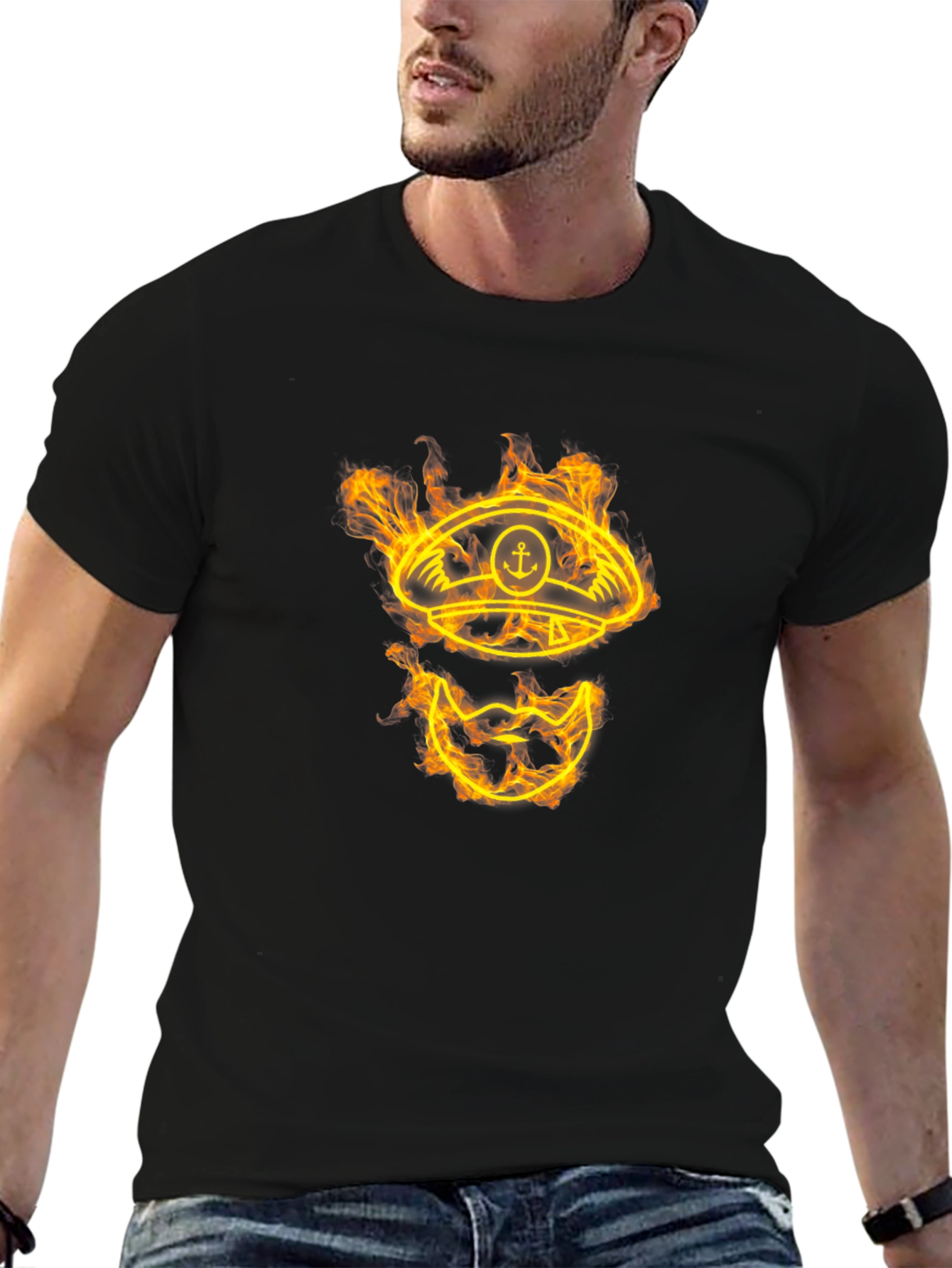 Black Fiery Captain Graphic Tee - Black Cotton view 6