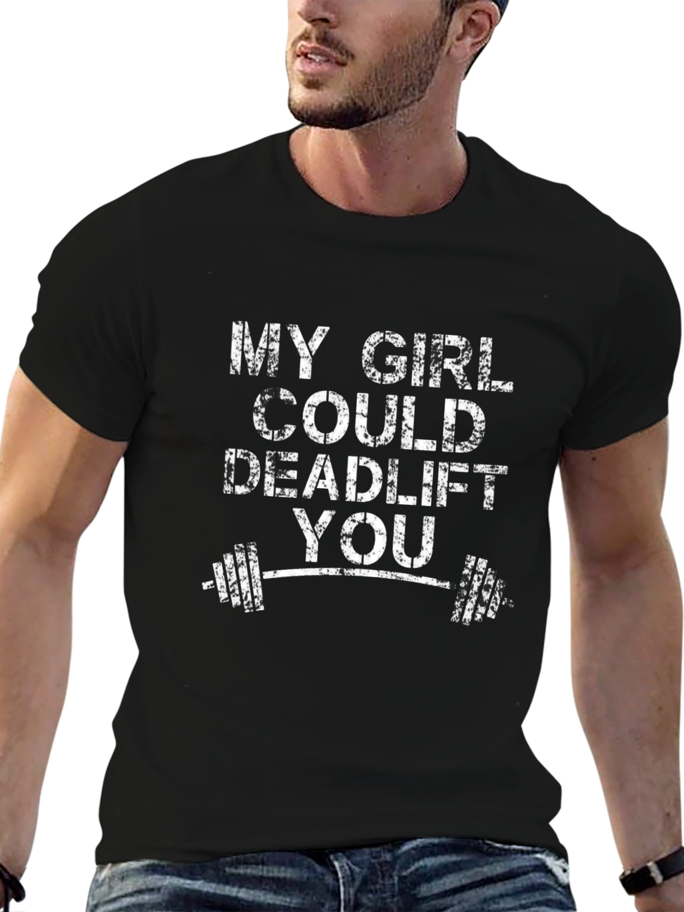 Black My Girl Could Deadlift You Funny Workout T-Shirt view 6