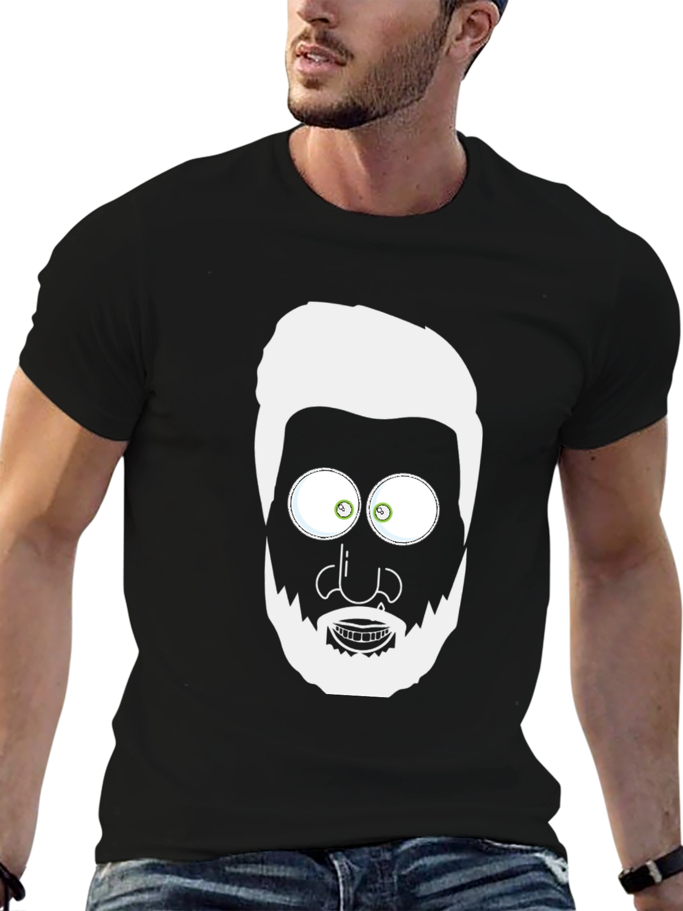 Black Cartoon Face Graphic T-Shirt - Men's Black Tee view 6