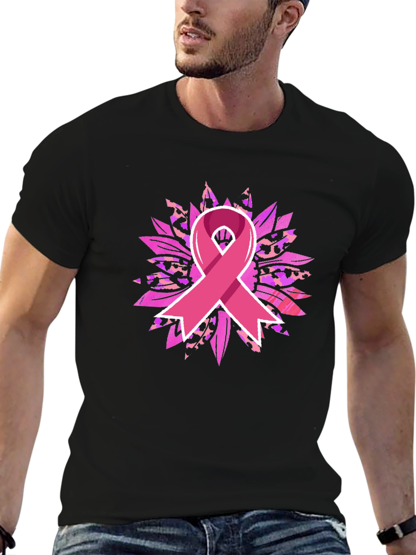 Breast Cancer Awareness Ribbon Sunflower Graphic Tee - 6