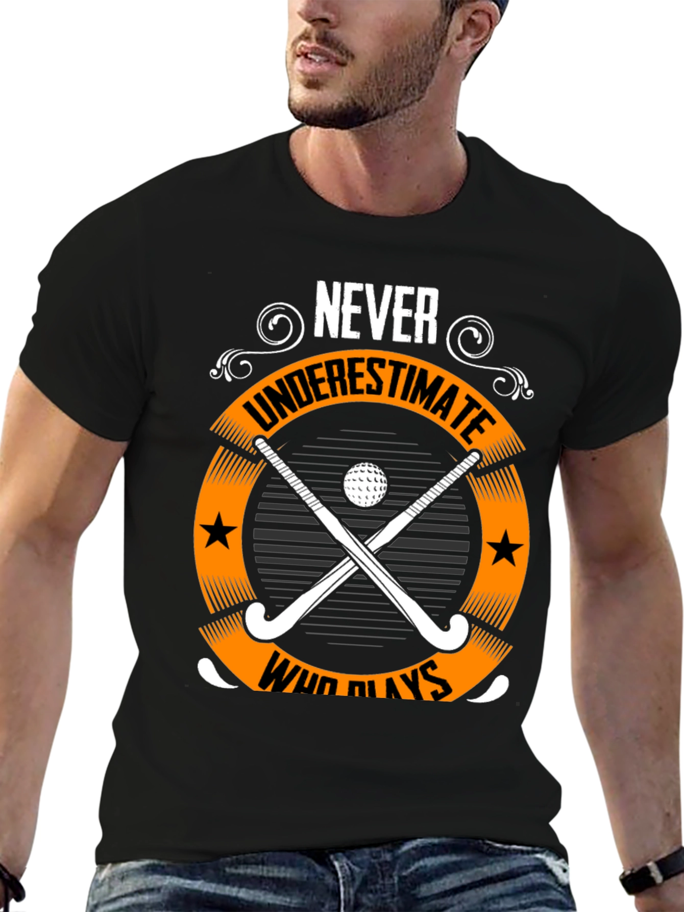 Black Never Underestimate Who Plays Hockey Graphic Tee view 6