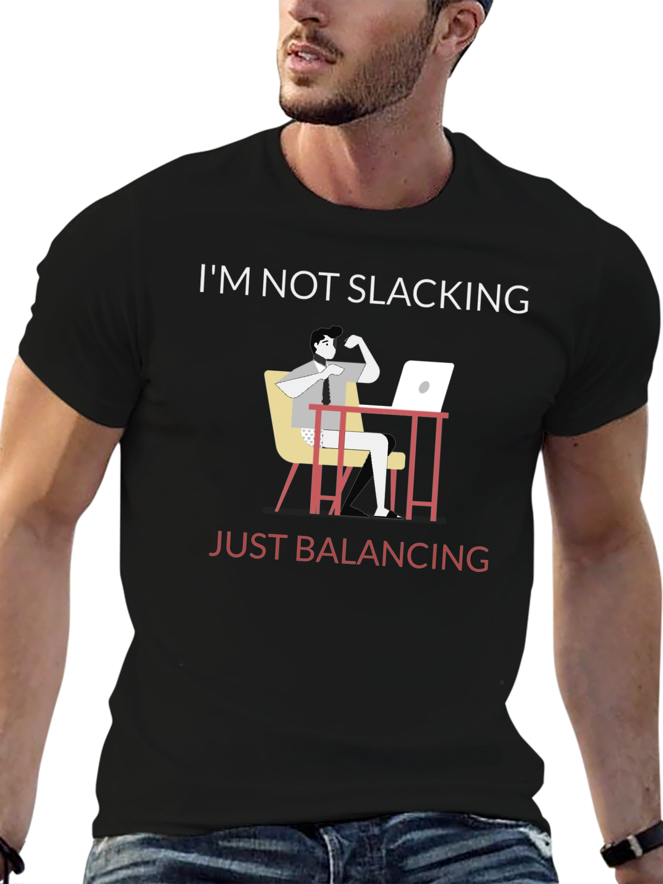Black Funny Balancing Act T-Shirt: Work From Home Humor view 6