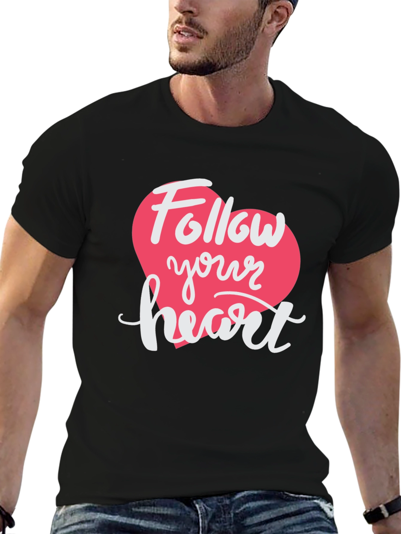 Black Follow Your Heart Black Graphic T-Shirt view 6