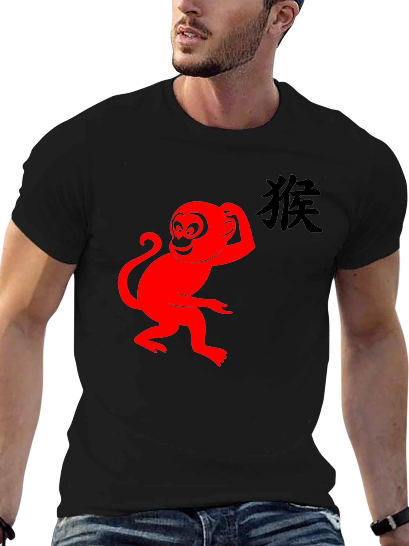Black Red Monkey Graphic T-Shirt - Classic Black Tee view 6