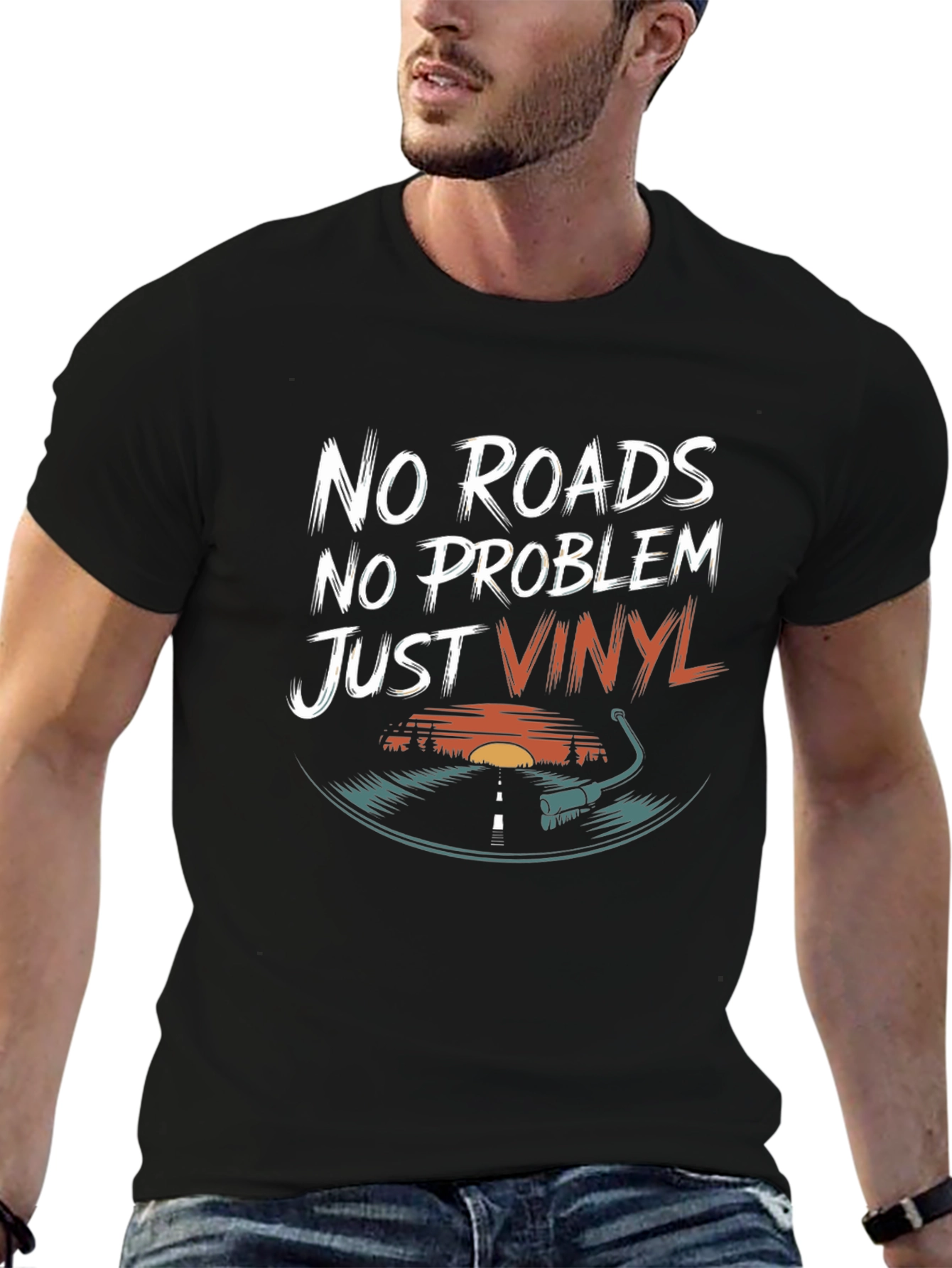 Black Vinyl Music T-Shirt - No Roads, No Problem view 6
