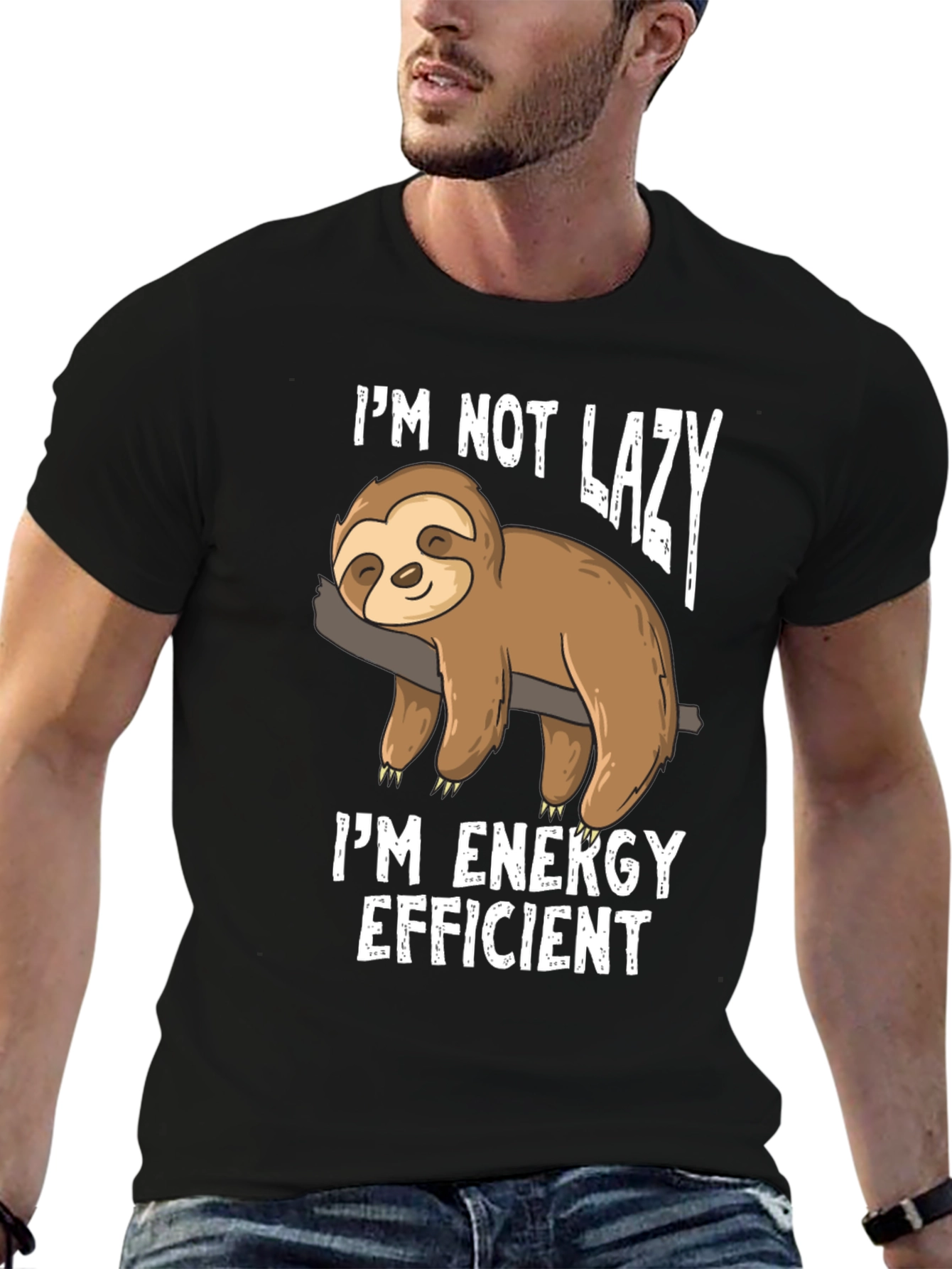 Black Funny Sloth Energy Efficient Graphic T-Shirt view 6