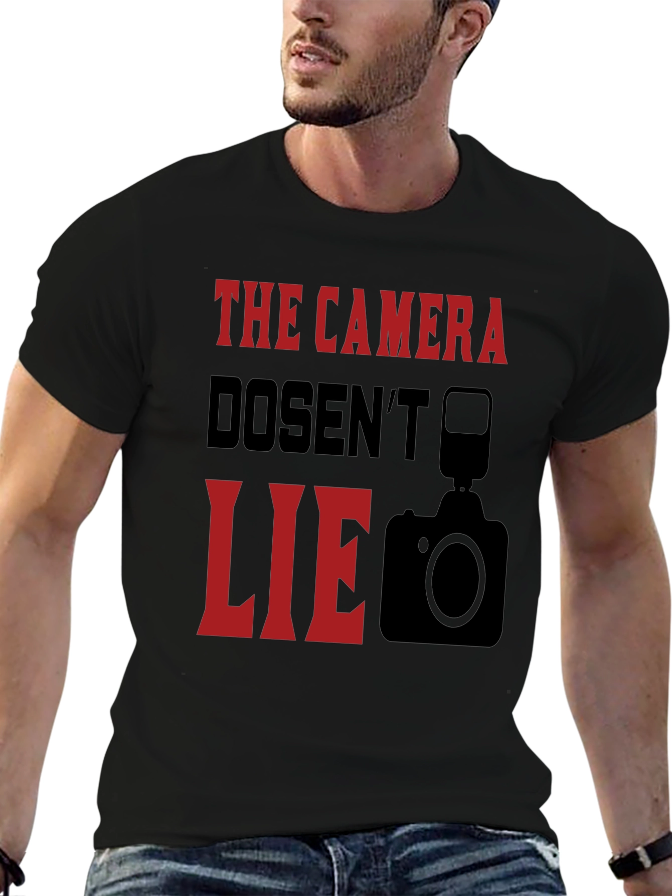 Black The Camera Doesn't Lie Graphic T-Shirt view 6