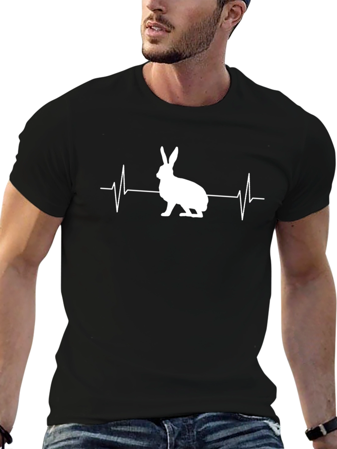 Black Rabbit Heartbeat Graphic Tee - Men's Black T-Shirt view 6