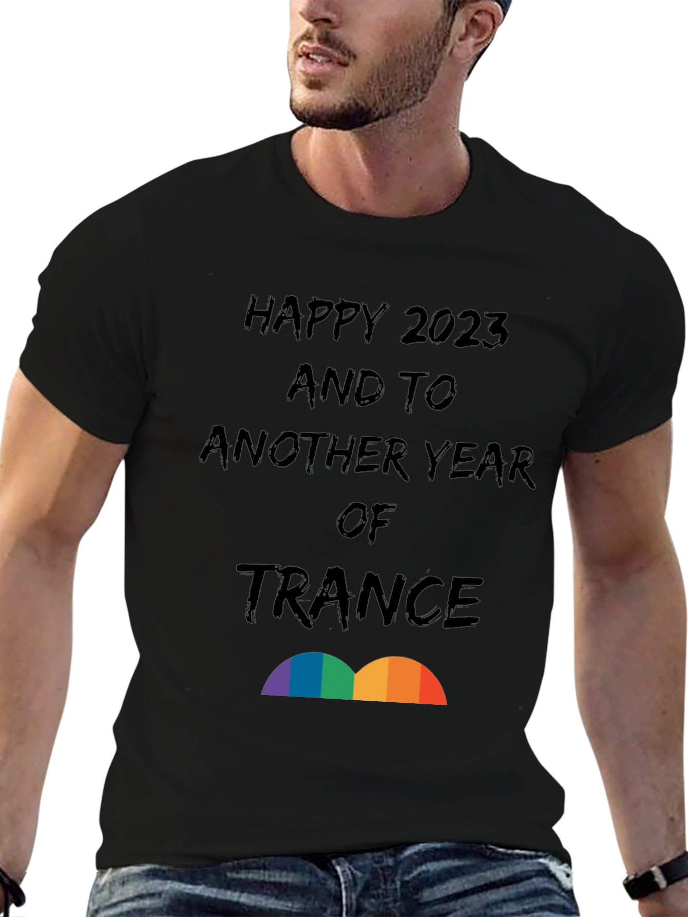 Black Happy 2023 Trance T-Shirt - New Year Celebration Tee view 6
