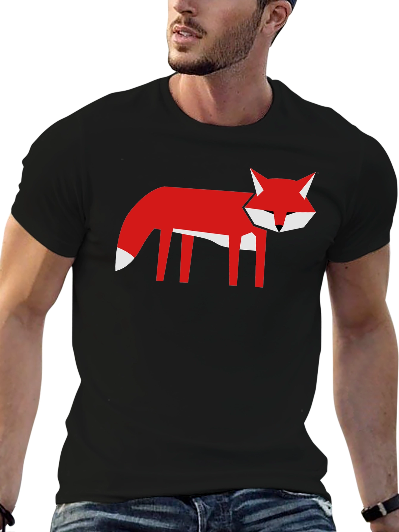 Black Geometric Fox Graphic Tee - Black T-Shirt view 6