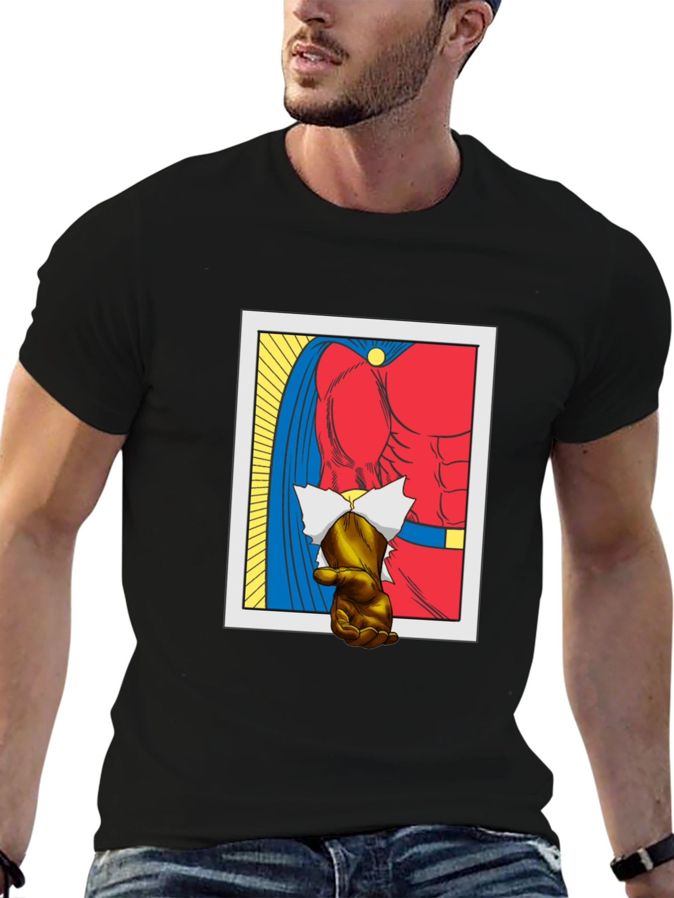 Black Superhero Chest Comic Graphic T-Shirt view 6